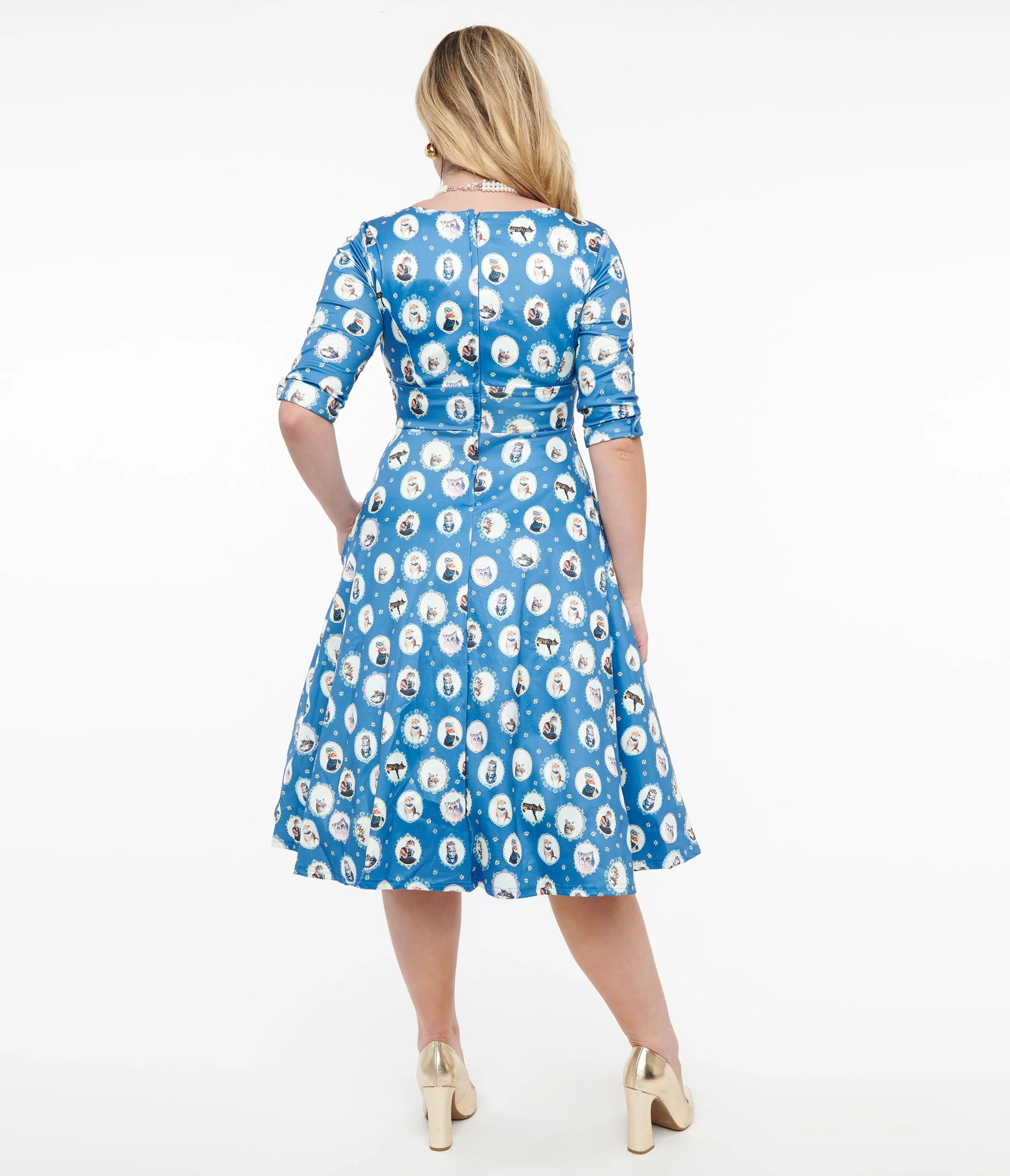 Dolly & Dotty 1950s Blue Cats Swing Dress