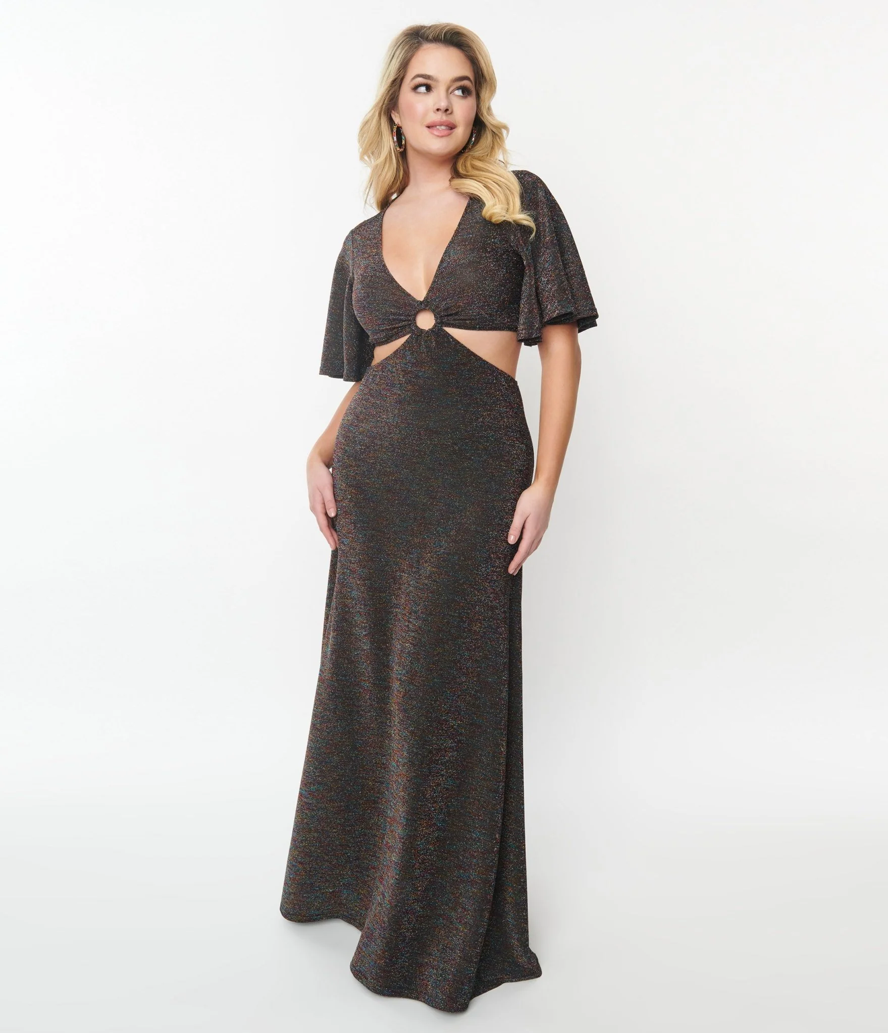 Smak Parlour 1970s Metallic Rainbow Cutout Maxi Dress