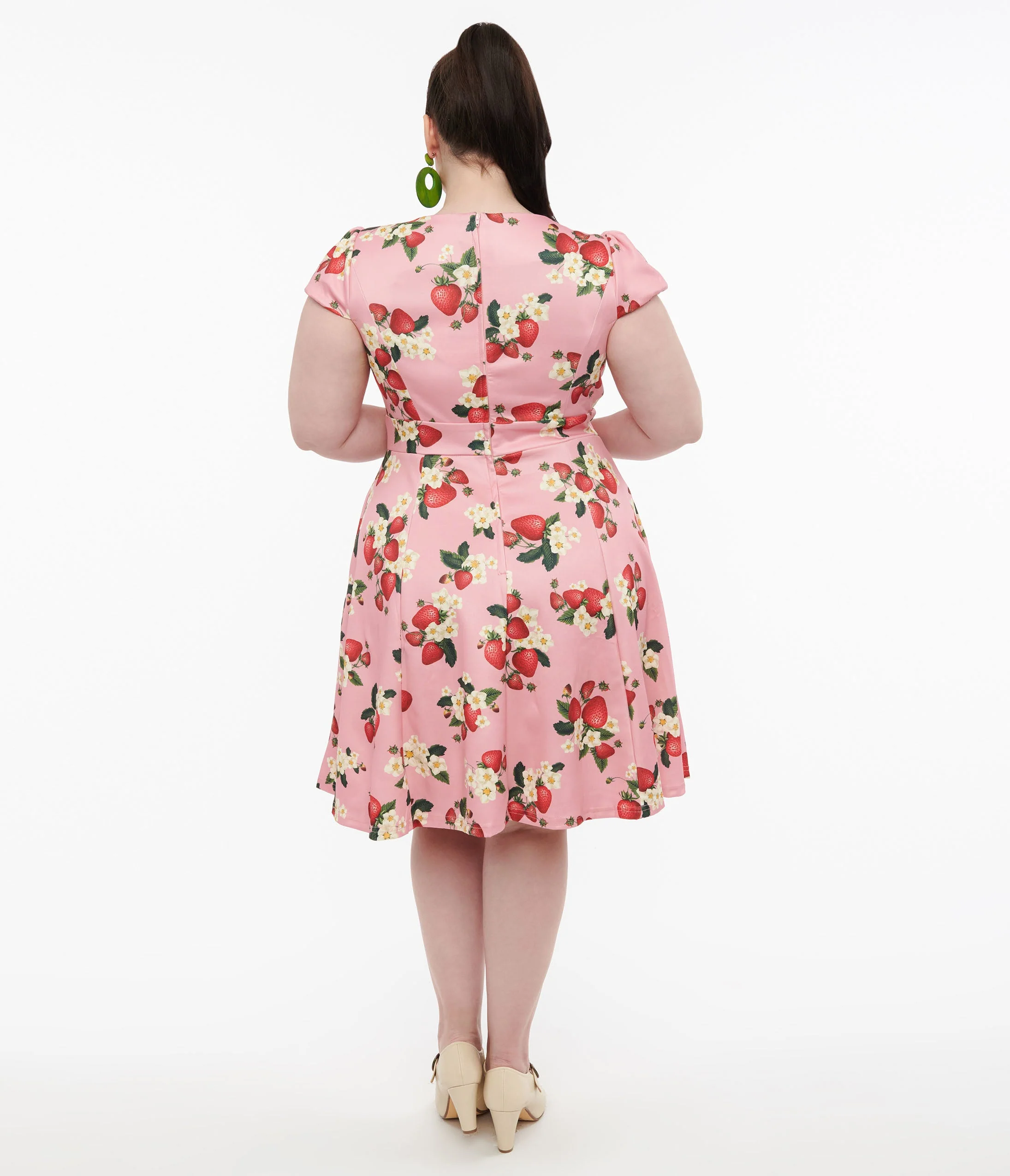 Dolly & Dotty 1950s Pink Strawberry Print Claudia Swing Dress