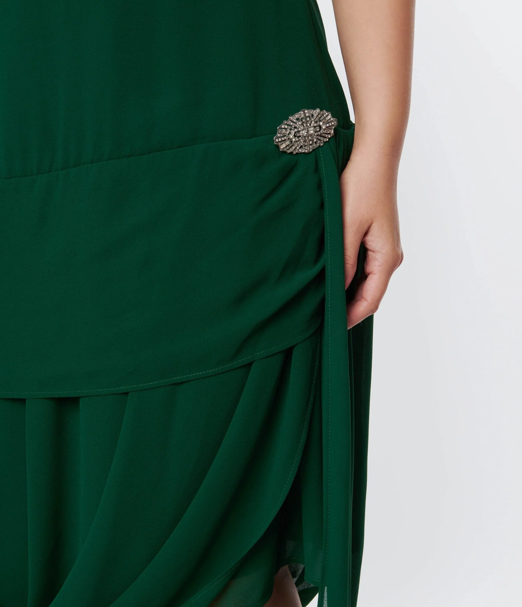 Unique Vintage 1920s Emerald Green Draped Flapper Dress