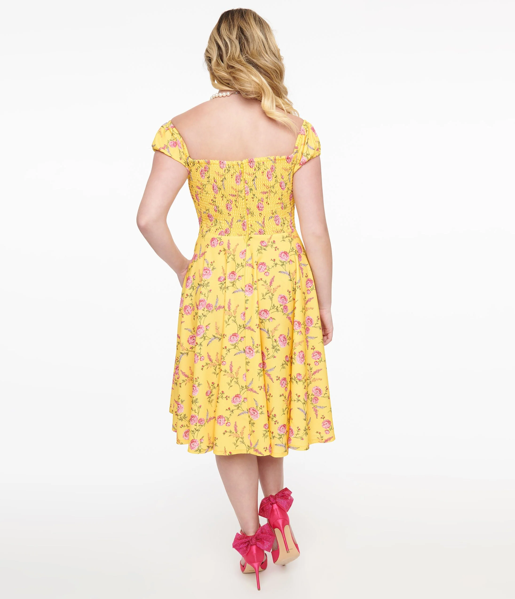 1950s Yellow & Fuchsia Floral Victoria Swing Dress
