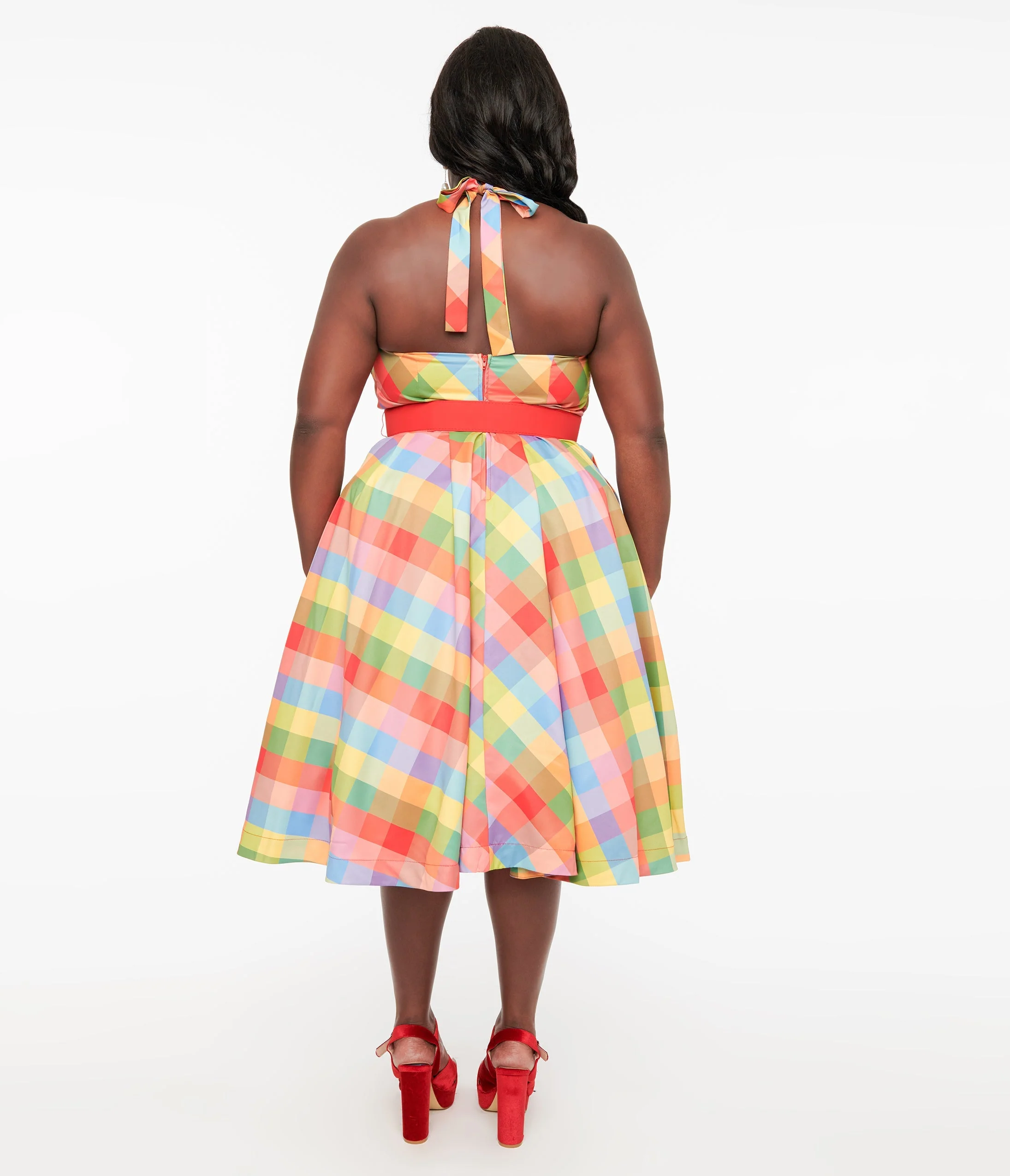 Unique Vintage Plus Size Rainbow Madras Plaid Tarrytown Hostess Dress