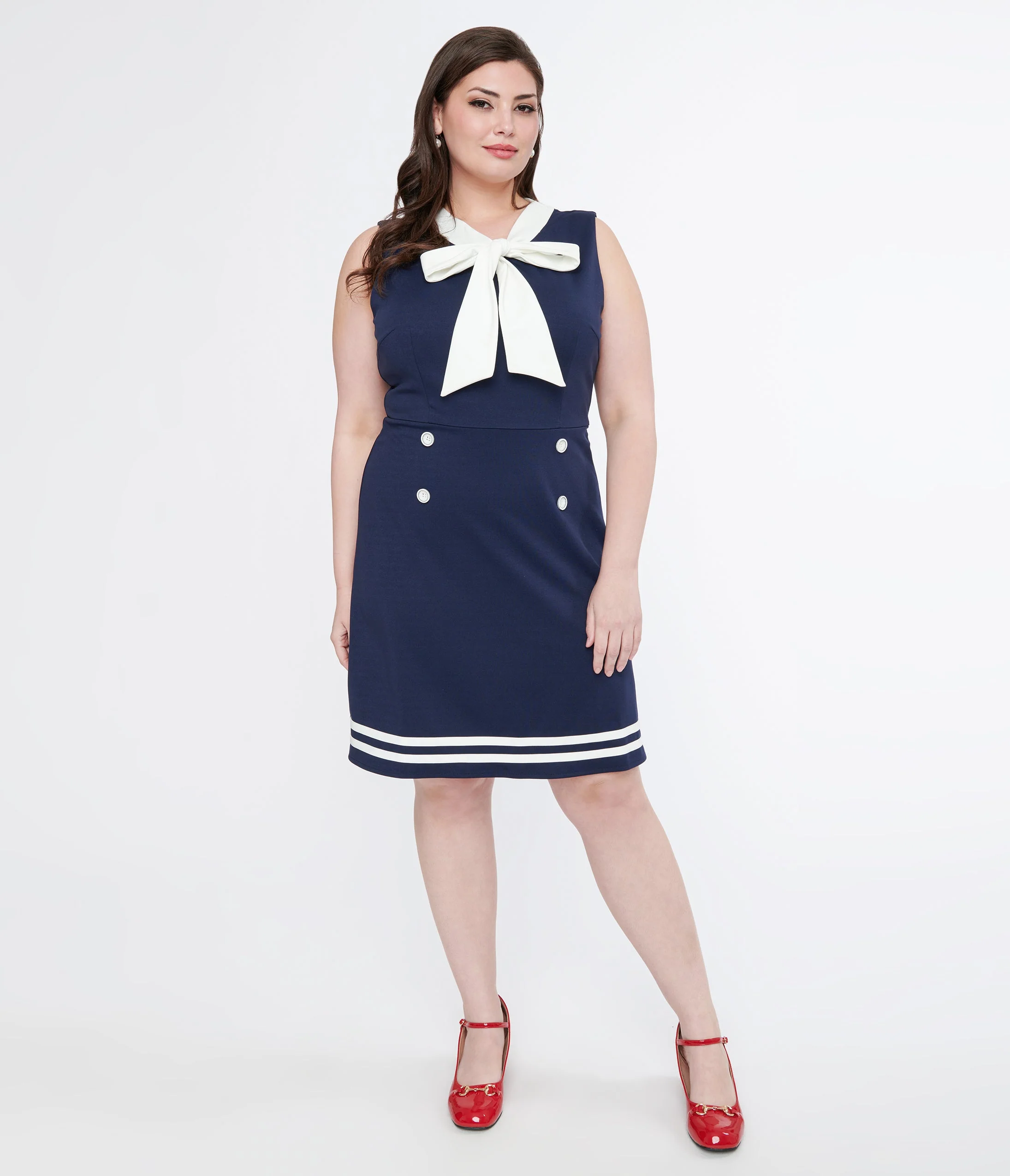 Voodoo Vixen 1950s Navy & White Nautical Bow Dress