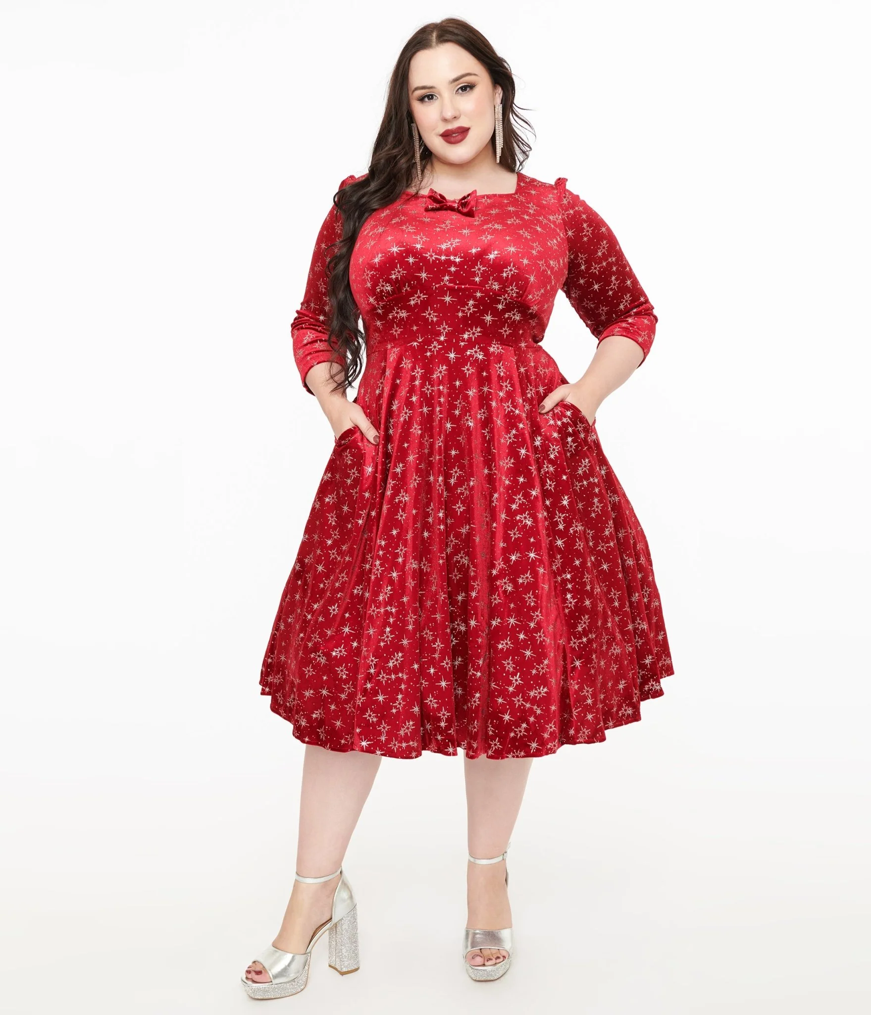 Hearts & Roses Plus Size Burgundy Sparkle Paris Swing Dress