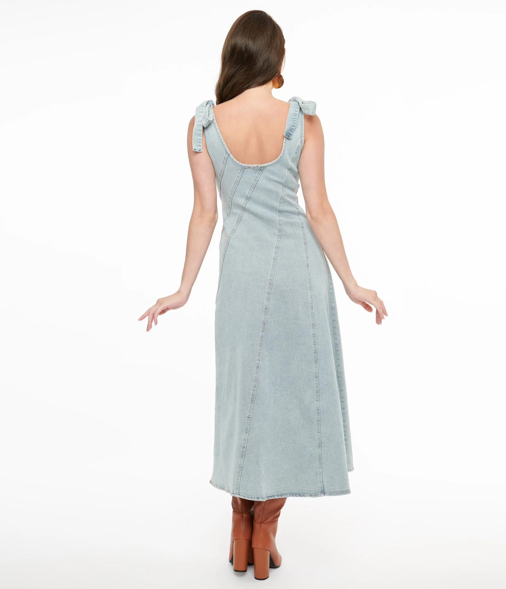 1970s Light Blue Denim Midi Dress