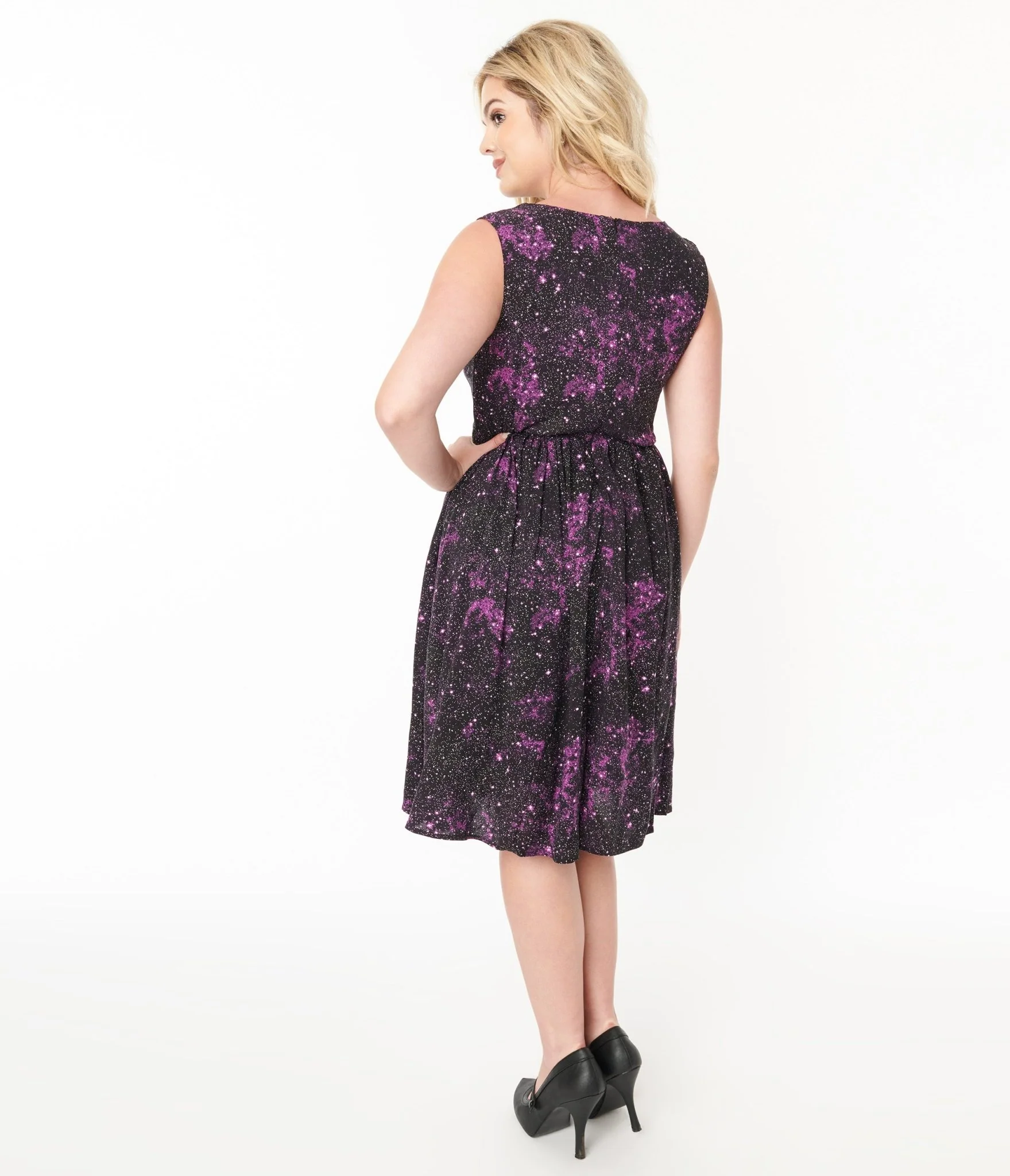Black & Purple Celestial Swing Dress