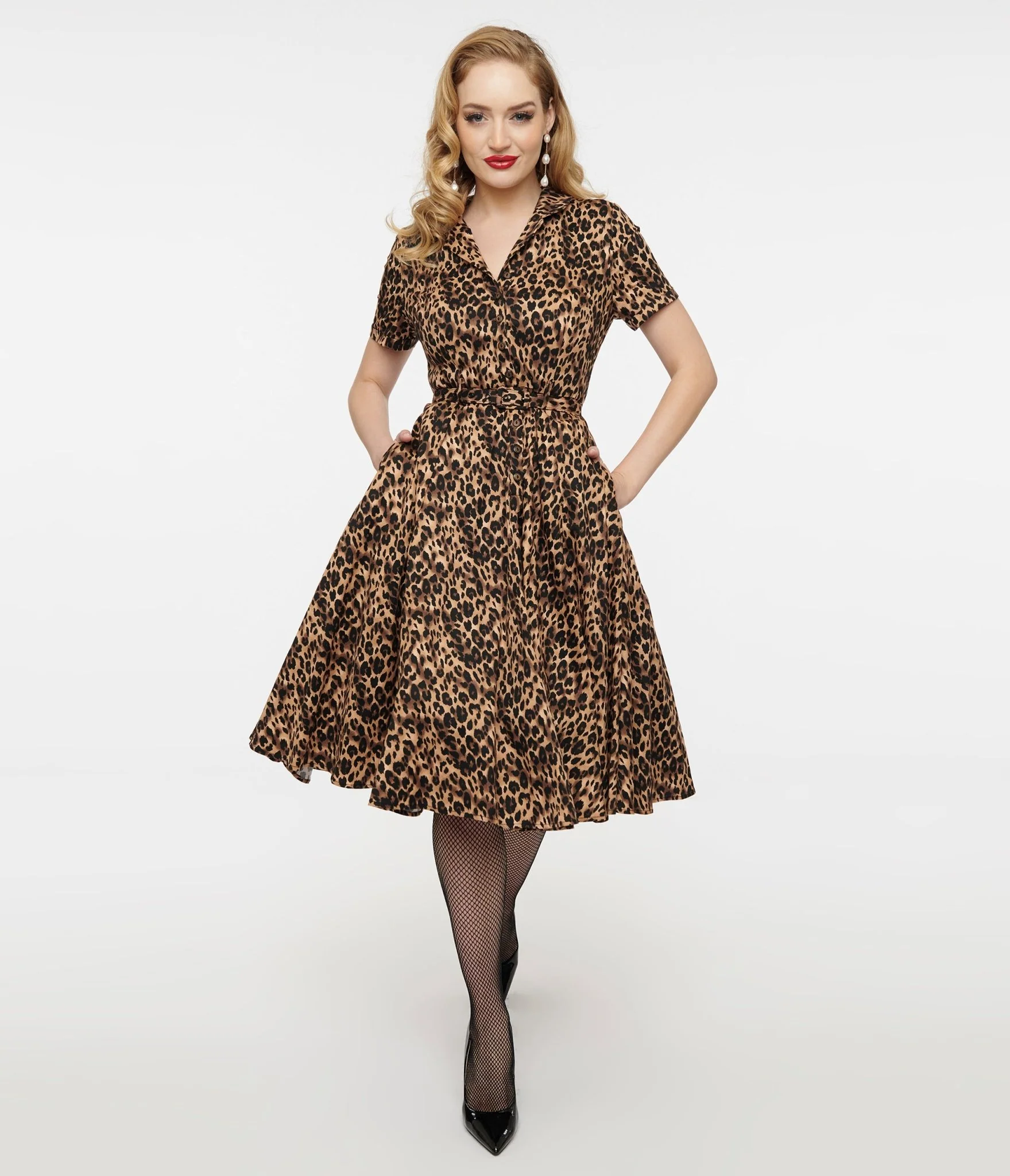 1950s Cheetah Girl Belted Swing Dress