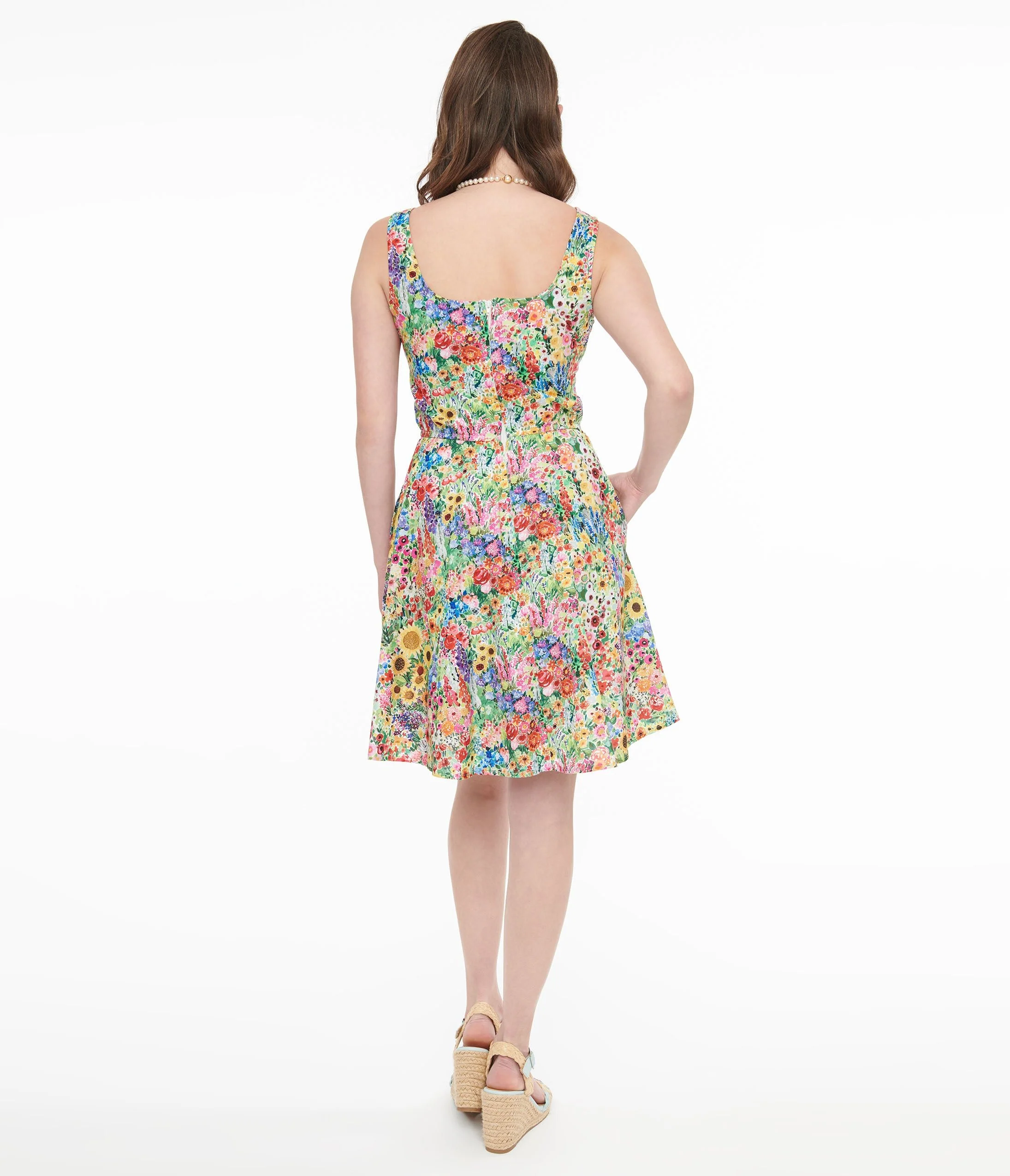 Retrolicious 1950s Vintage Style Rainbow Floral Cotton Swing Dress