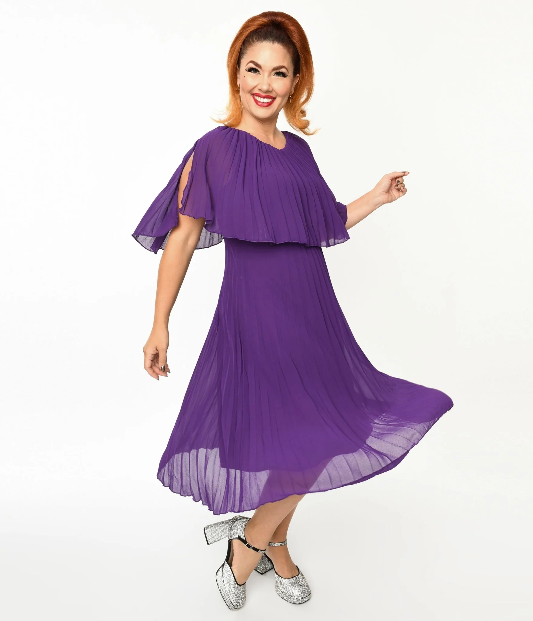 Plus Size Royal Purple Pleated Midi Dress