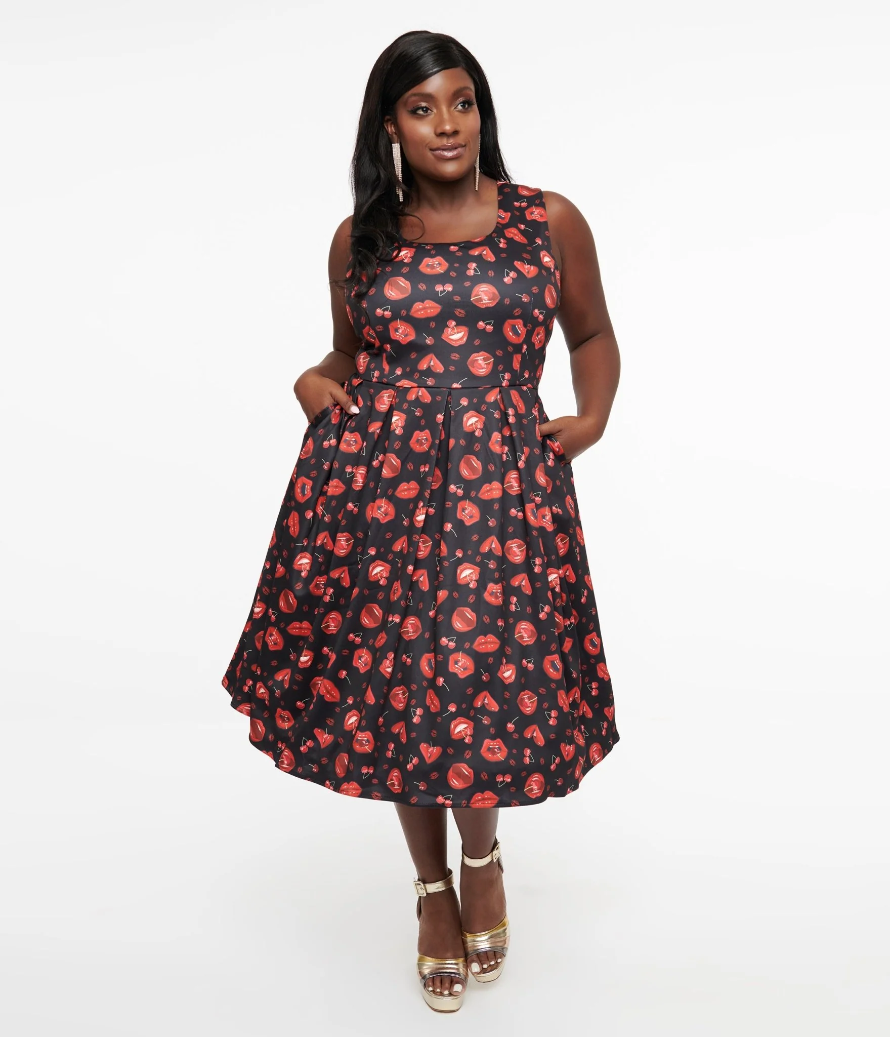 Dolly & Dotty 1950s Red Lip & Cherry Amanda Swing Dress