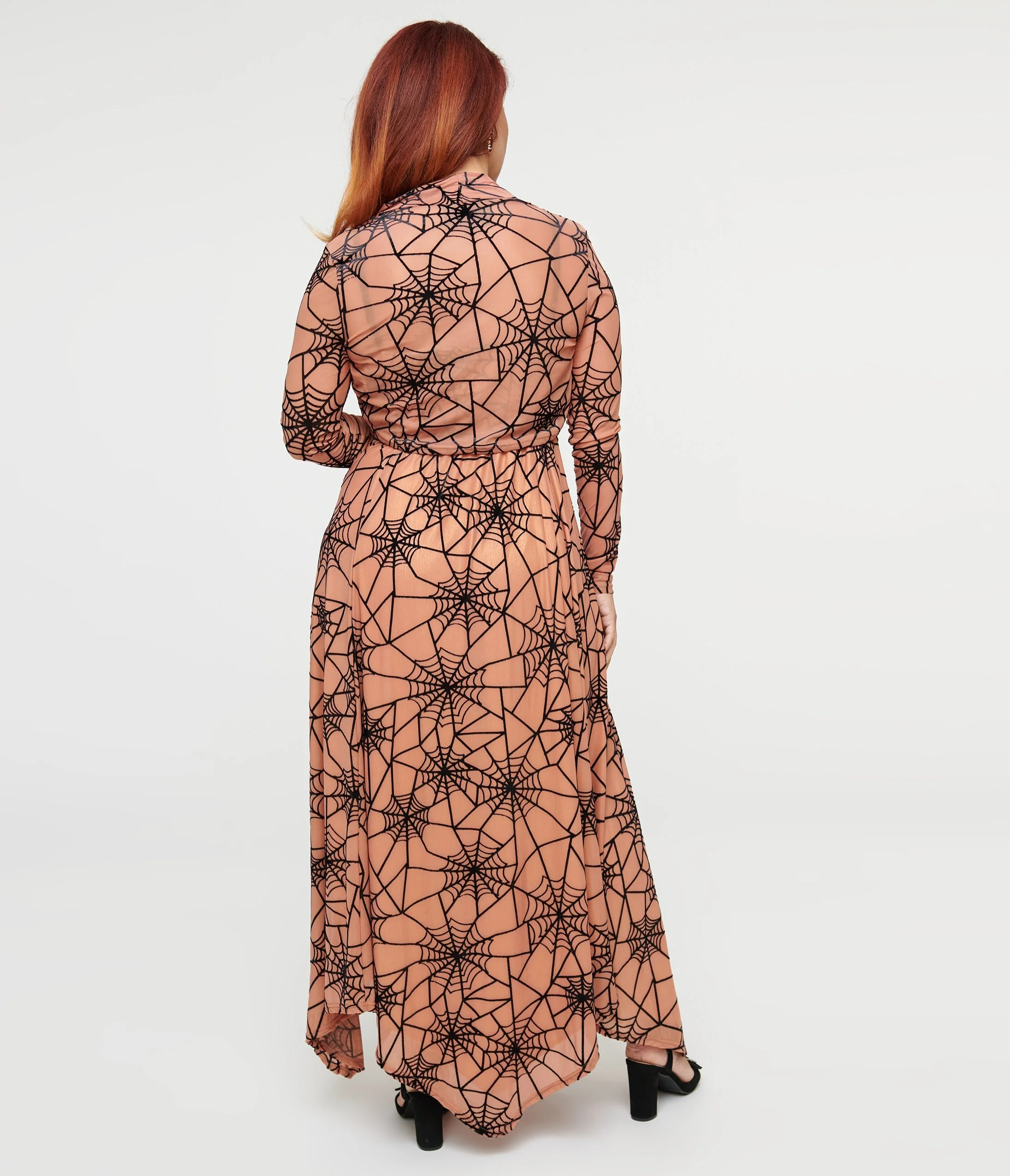 Peach & Black Spiderweb Willow Maxi Dress & Bolero Set