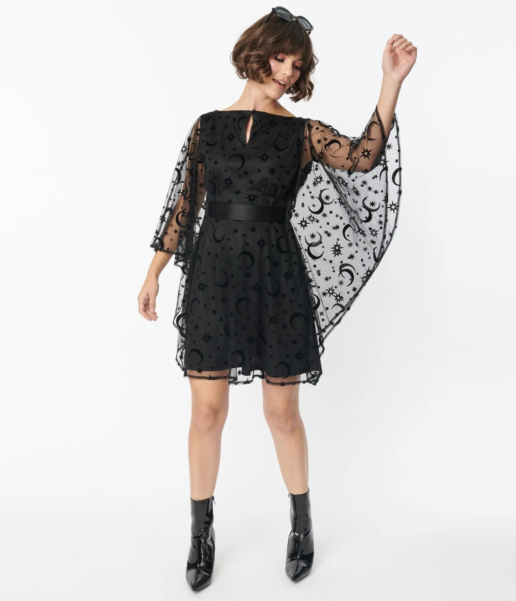 Smak Parlour Black Mesh Moon & Stars Social Climber Caftan