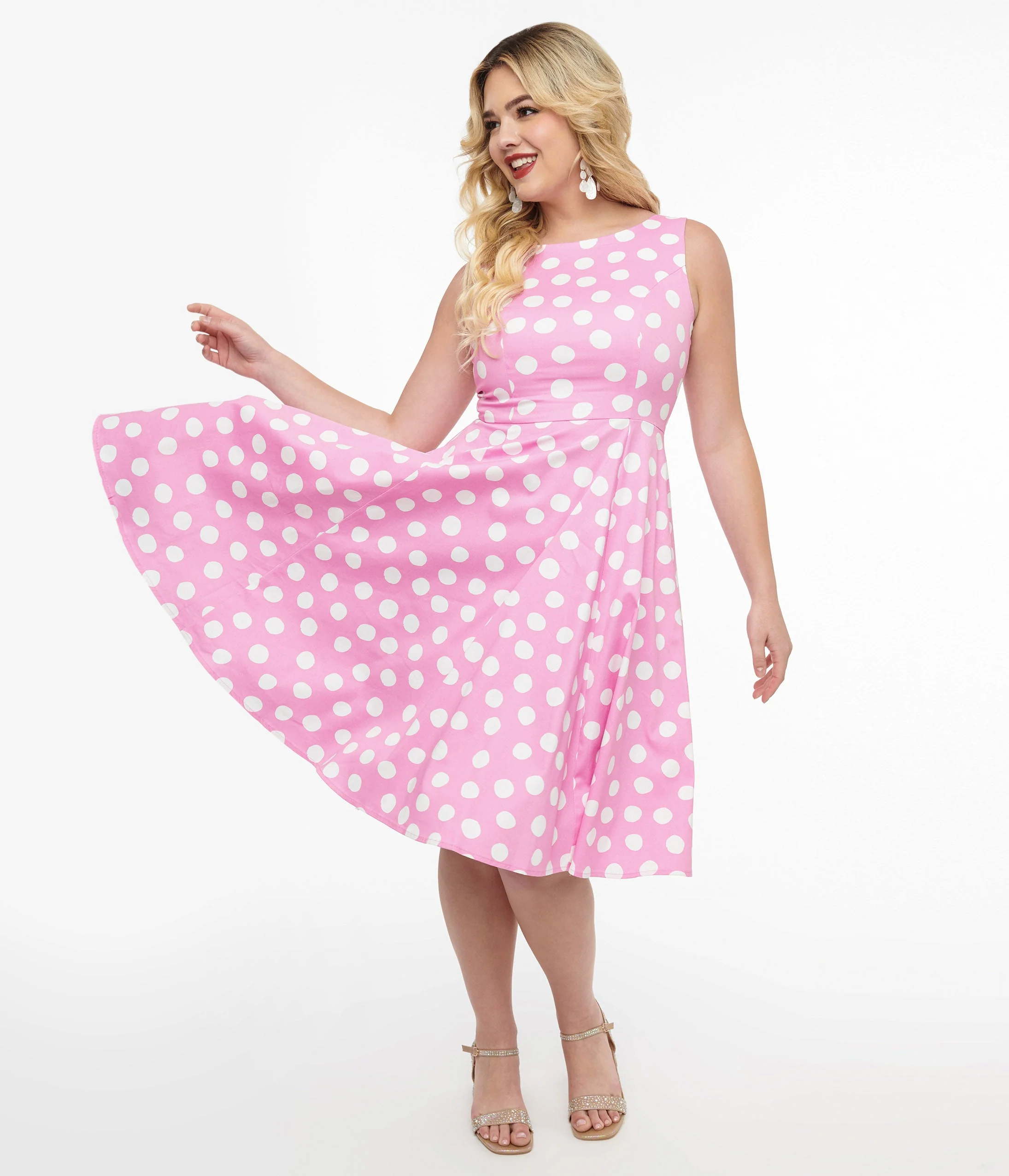 1950s Pink & White Polka Dot Cotton Lyra Swing Dress
