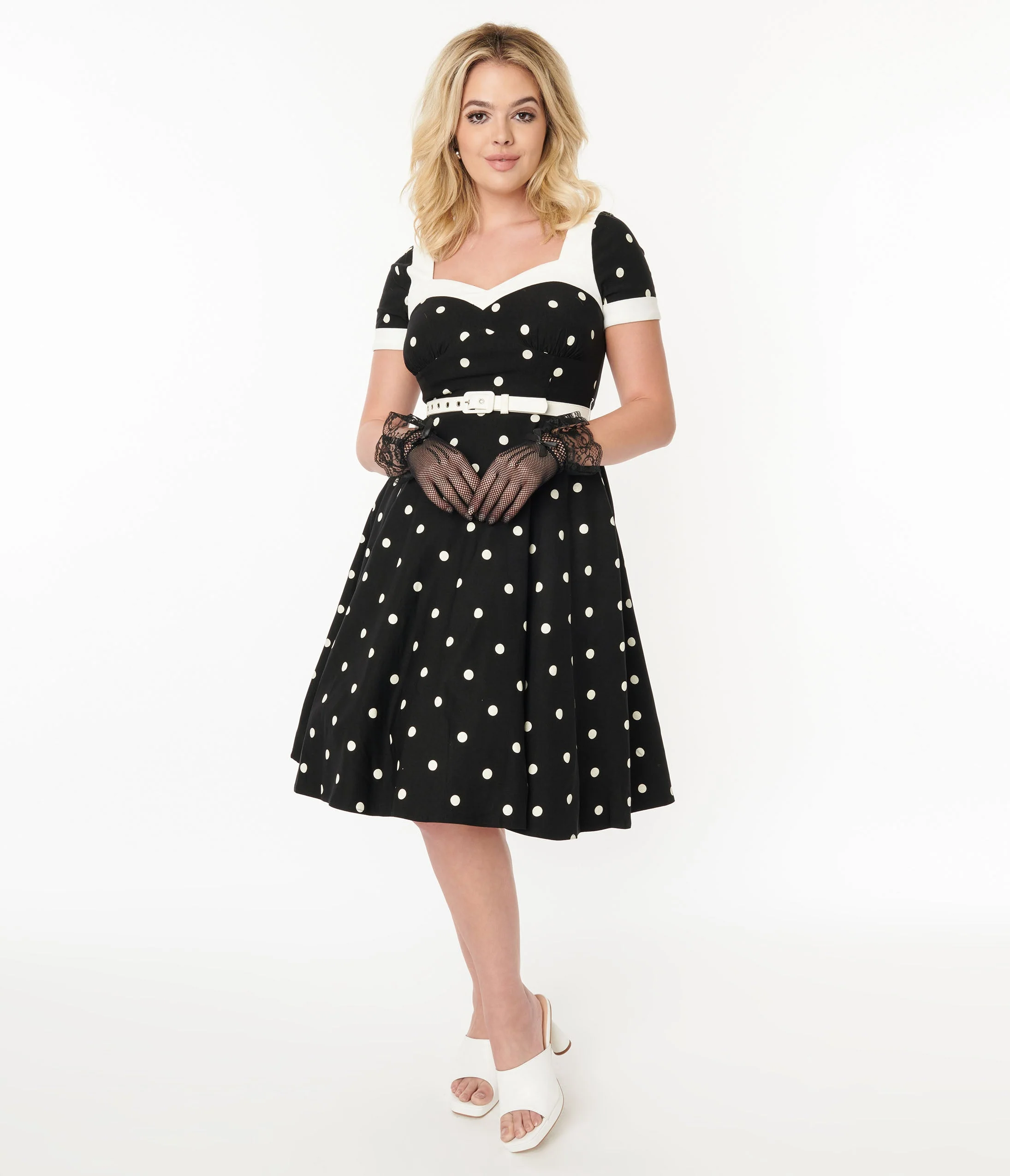 Unique Vintage 1950s Black & White Polka Dot Swing Dress