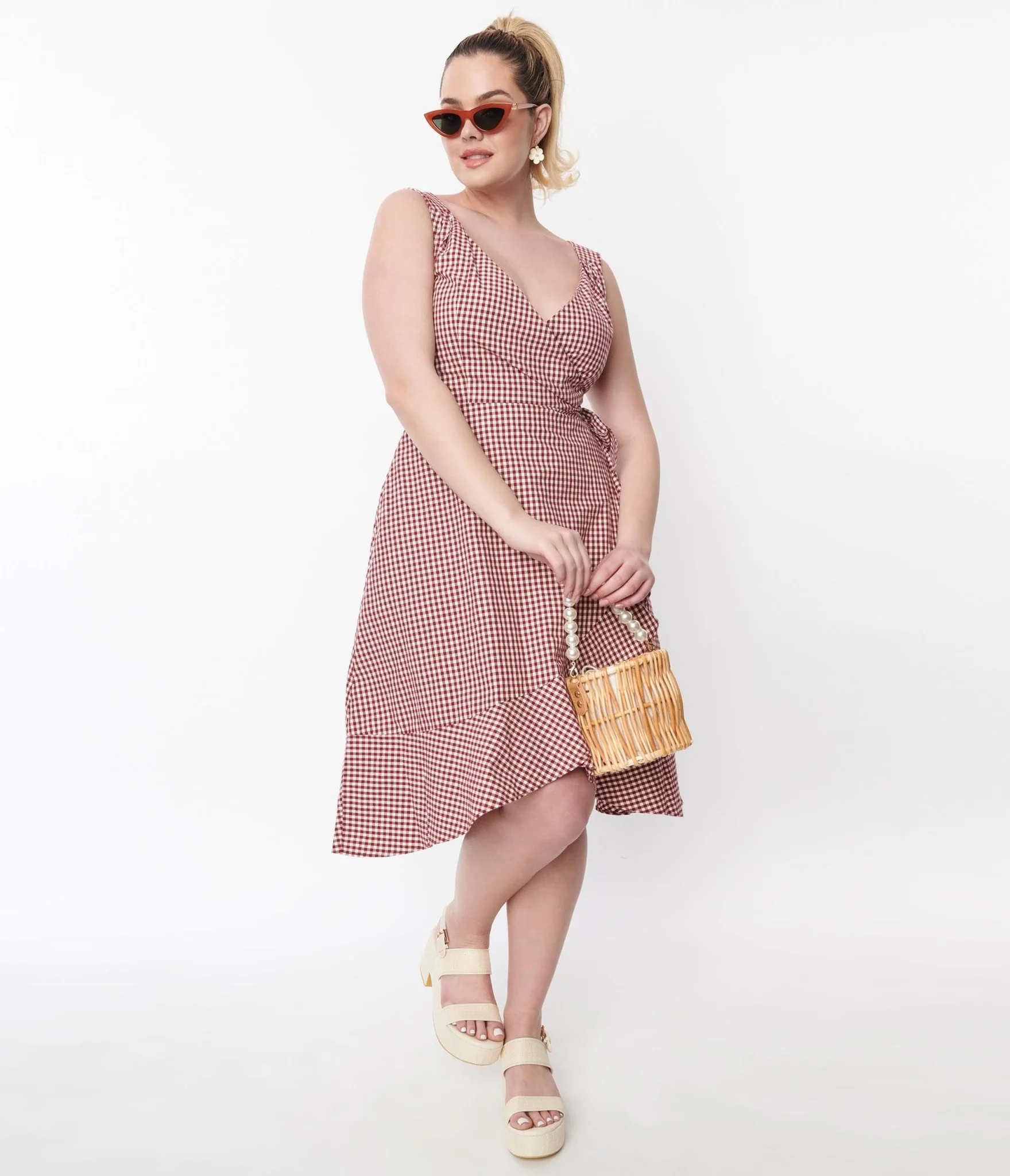 Red & White Gingham Wrap Dress