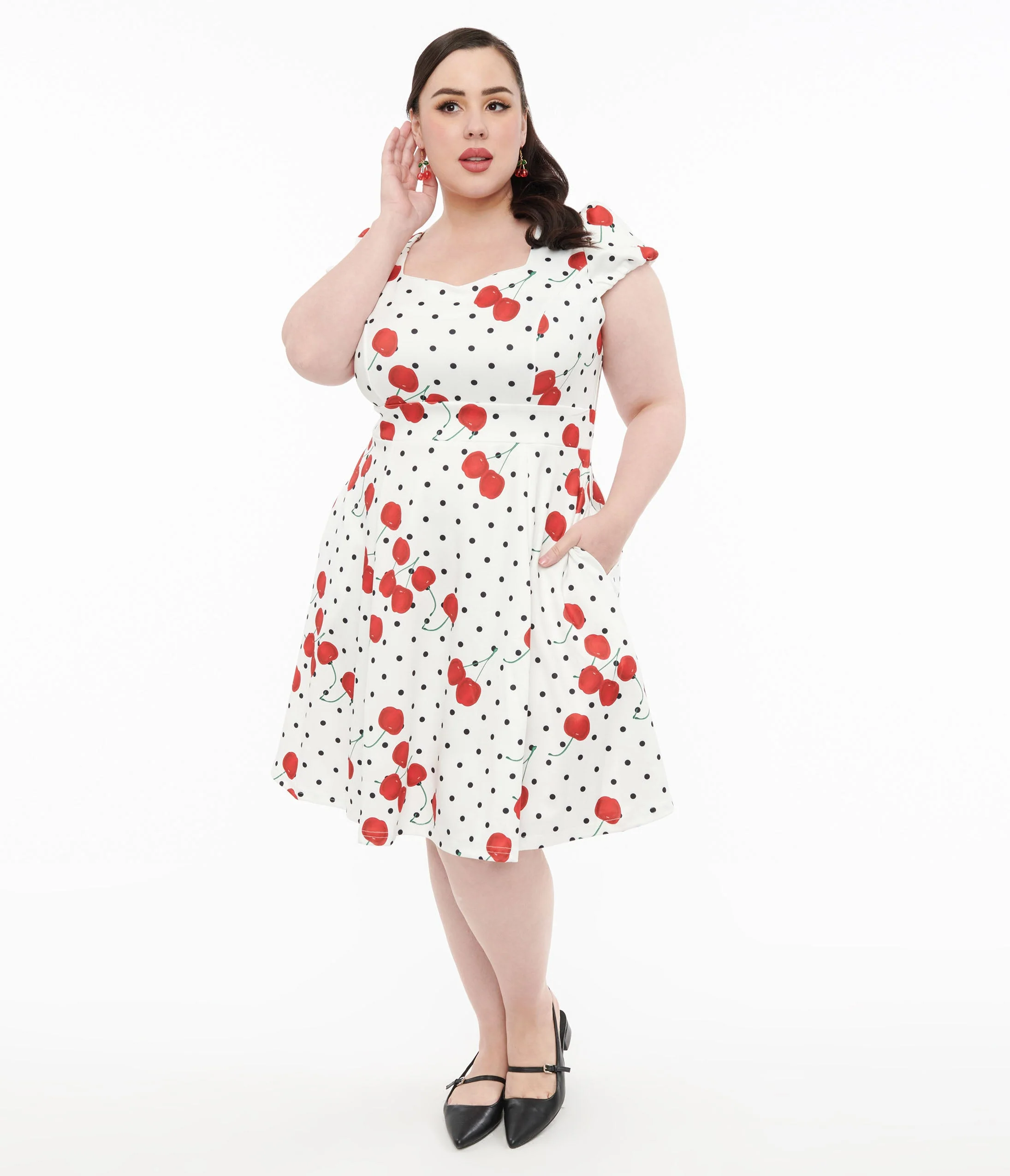 Dolly & Dotty 1950s White Polka Dot Cherry Swing Dress