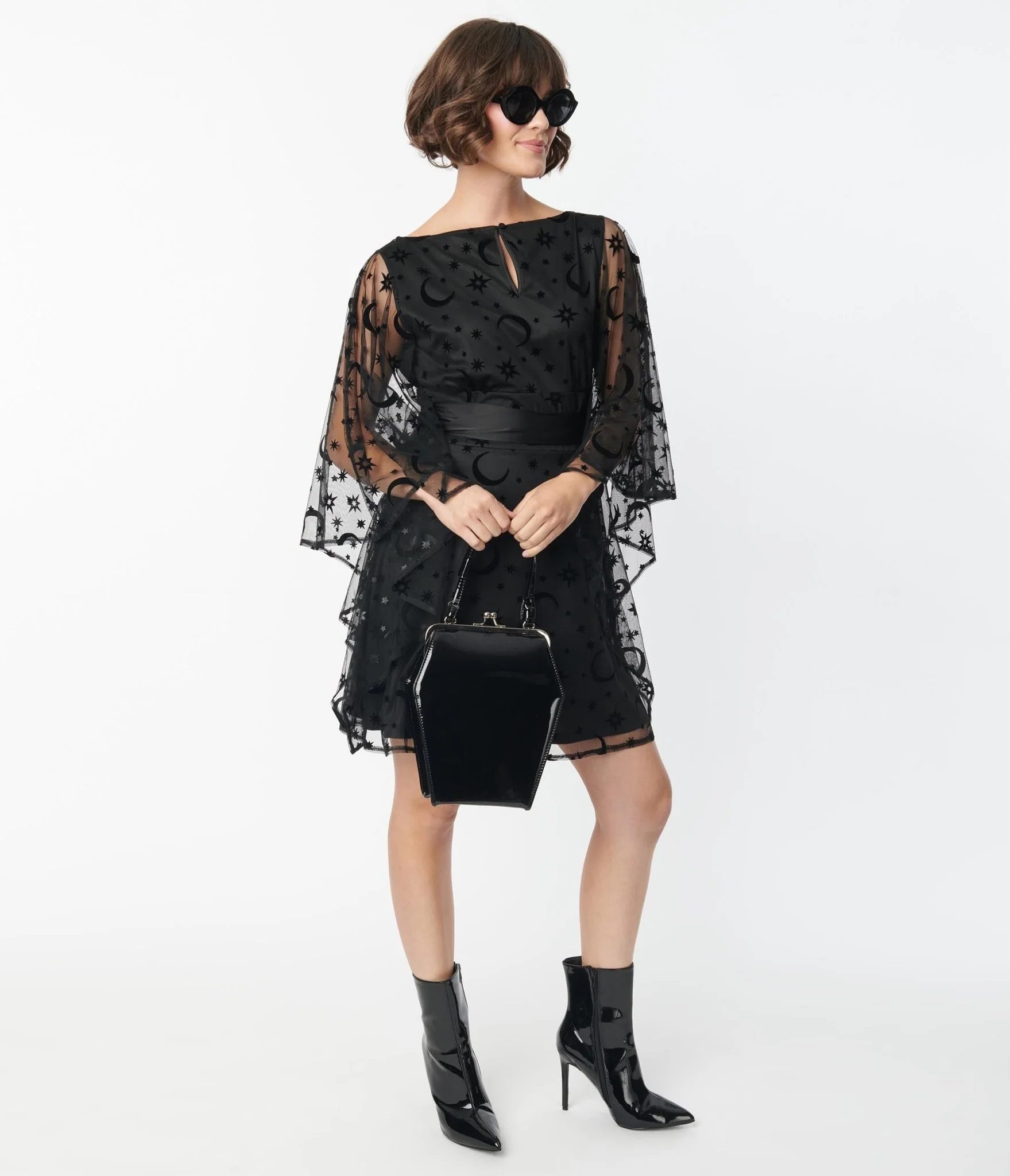 Smak Parlour Black Mesh Moon & Stars Social Climber Caftan