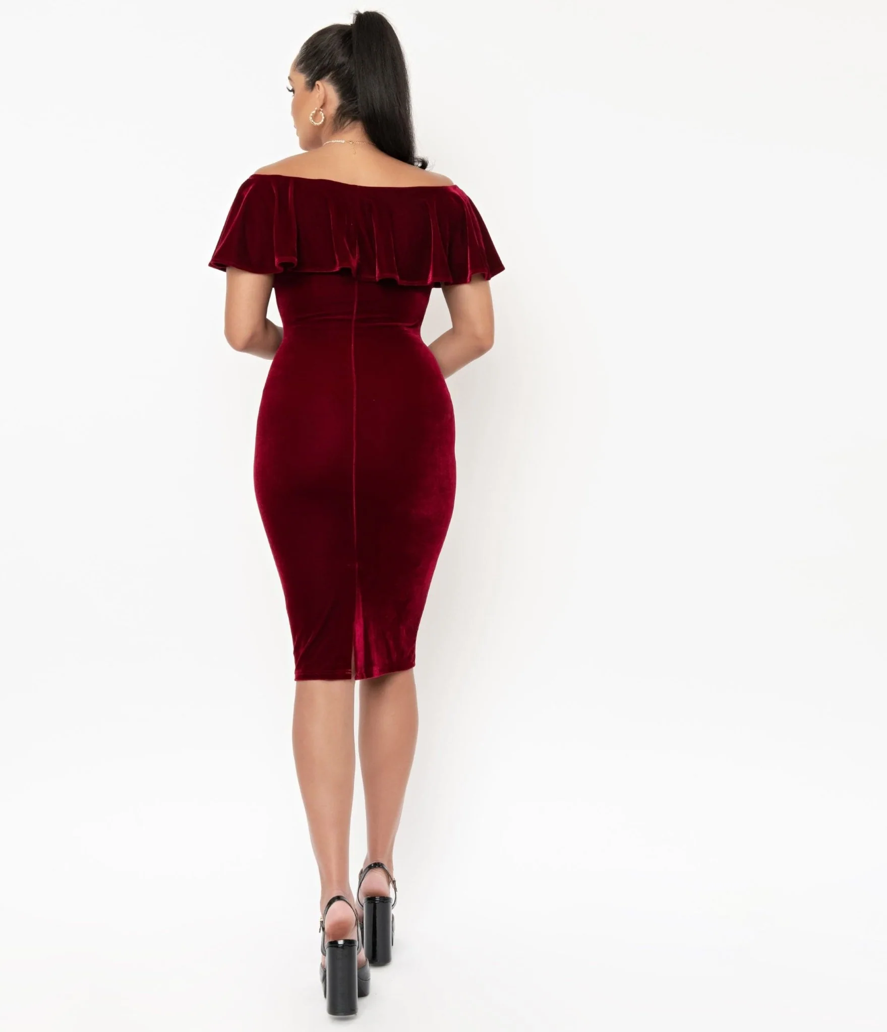 Unique Vintage 1950s Burgundy Red Velvet Sophia Wiggle Dress