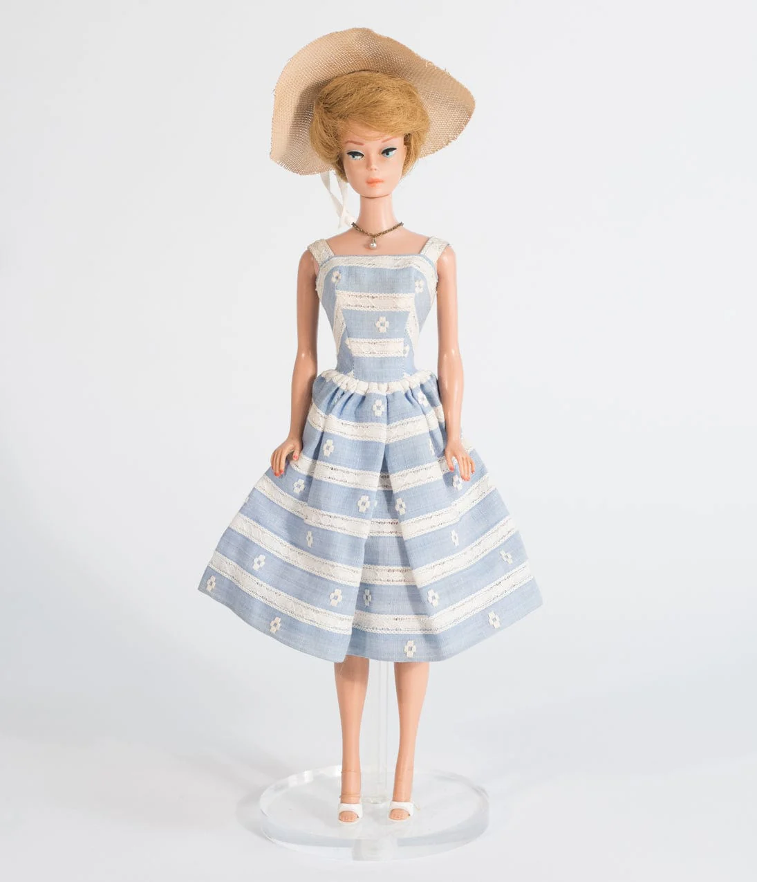 Barbie™ x Unique Vintage Blue & White Suburban Shopper Sundress