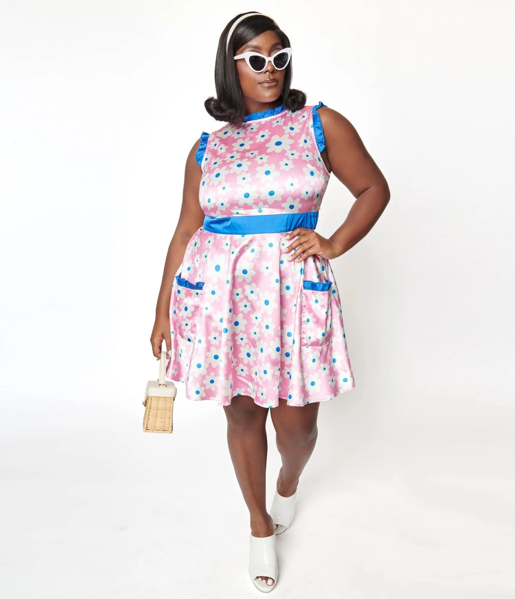 Smak Parlour Plus Size Pink & White Ditsy Floral Happy Hour Flare Dress