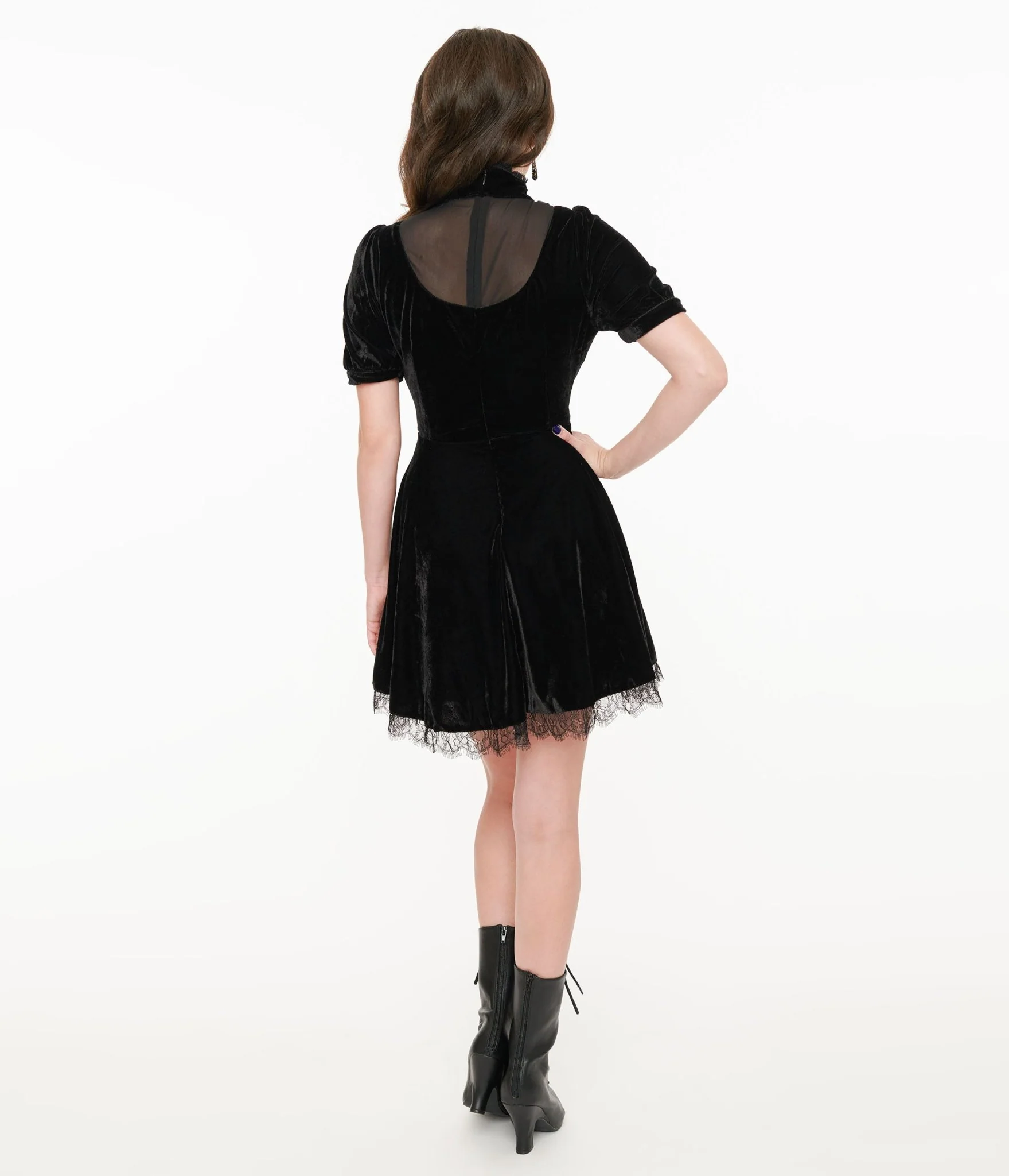 Black Velvet Victoria Goth Fit & Flare Dress
