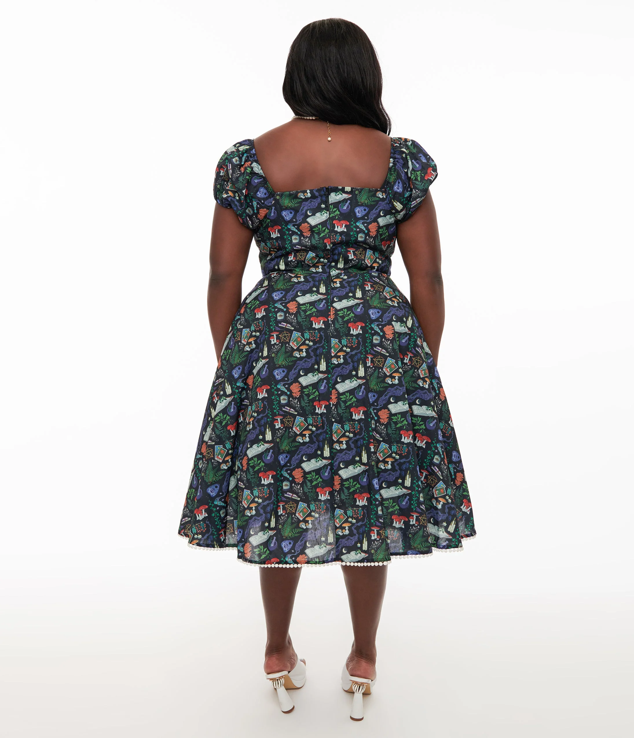Unique Vintage Plus Size 1950s Black Spellbinding Print Swing Dress