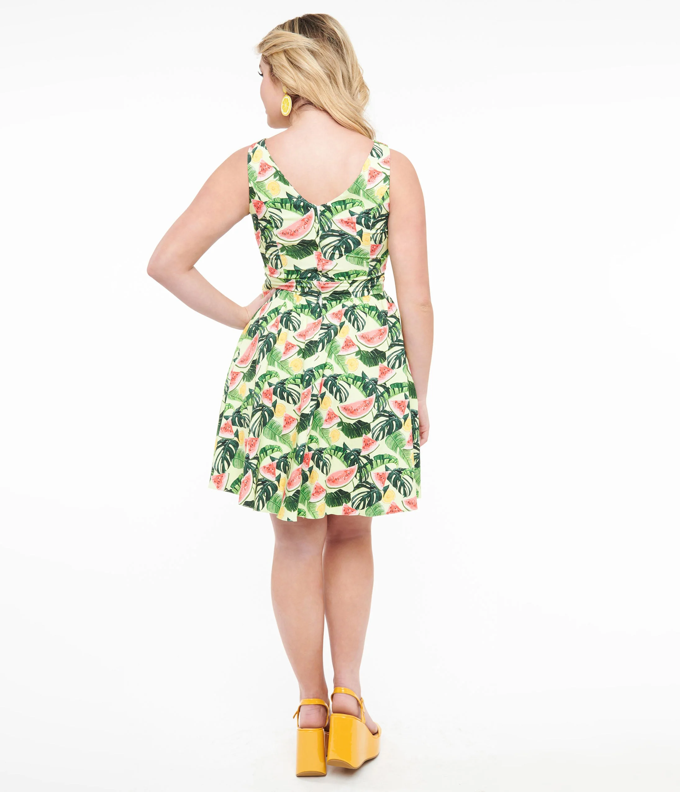 1950s Tropical Fruit Cocktail Cotton Flare Dress
