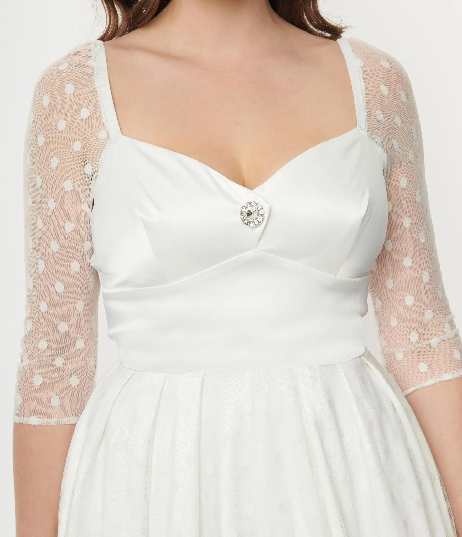 Unique Vintage Ivory Polka Dot Lamar Bridal Swing Dress