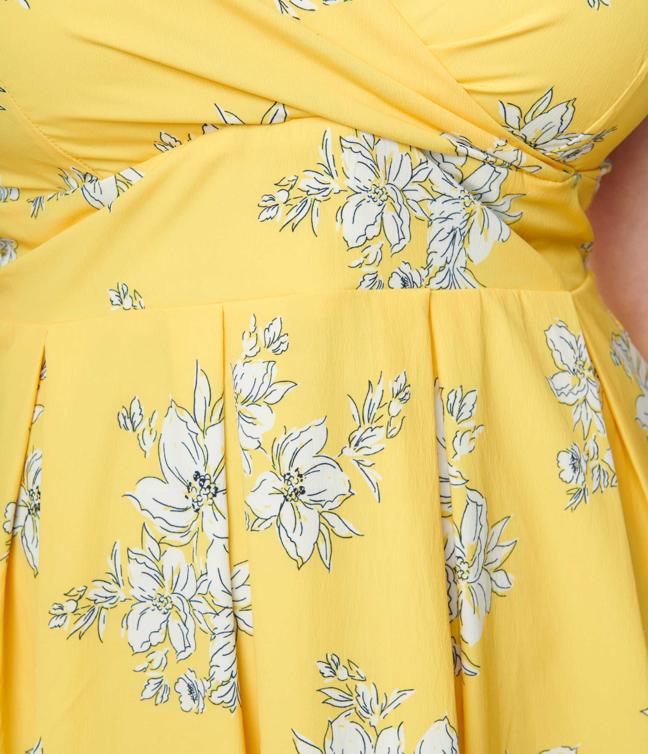 Yellow & White Floral Surplice Swing Dress