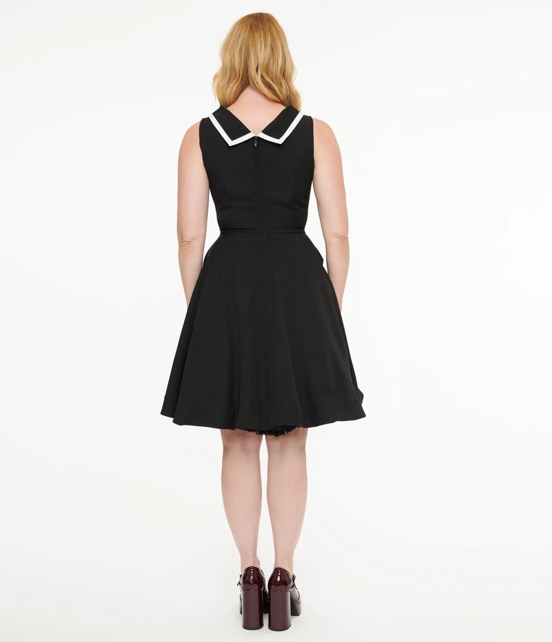 Orchid Bloom 1950s White Collar Black Dress