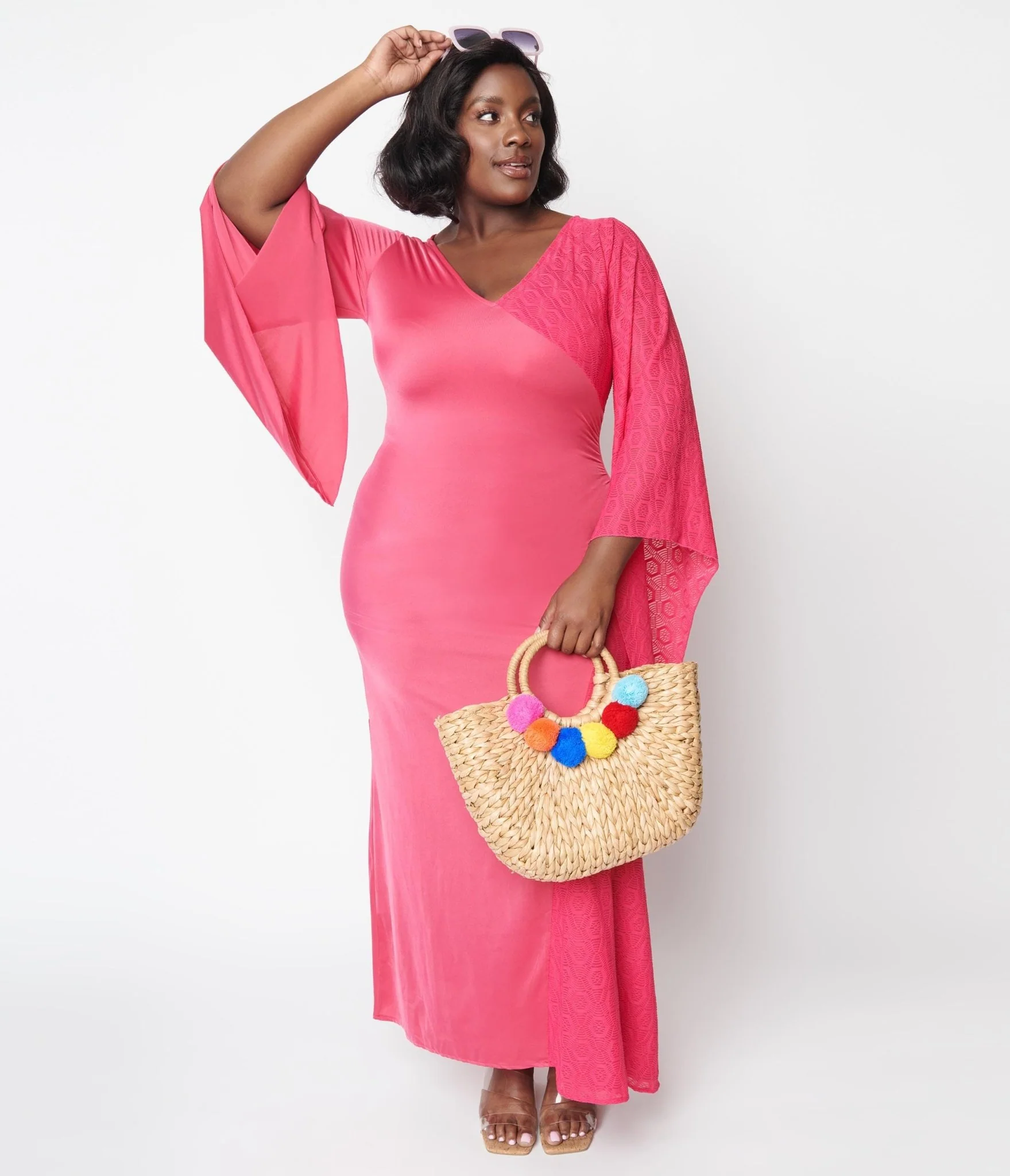 1970s Hot Pink Lace Maxi Dress