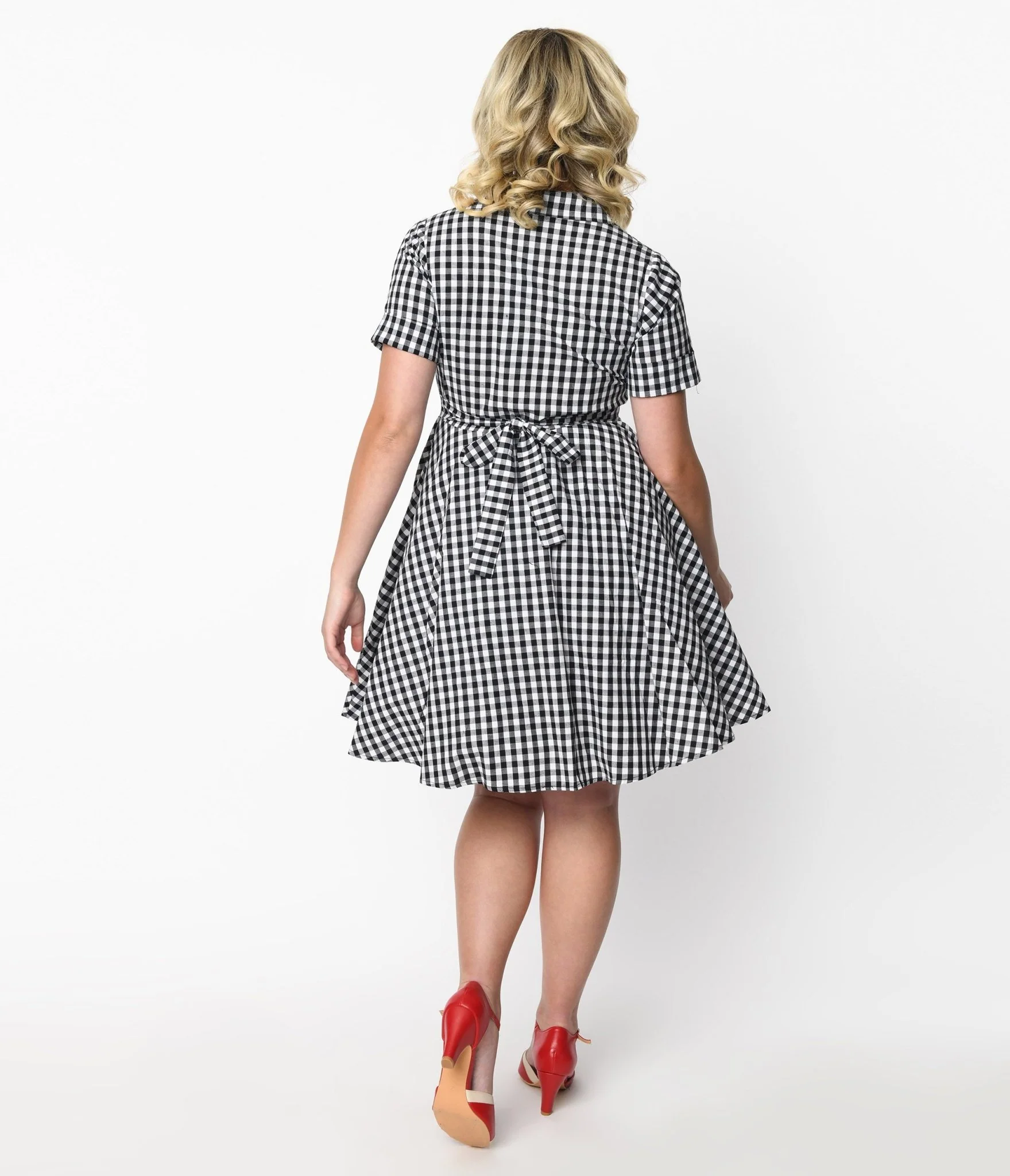 Black & White Gingham Cherry Swing Dress
