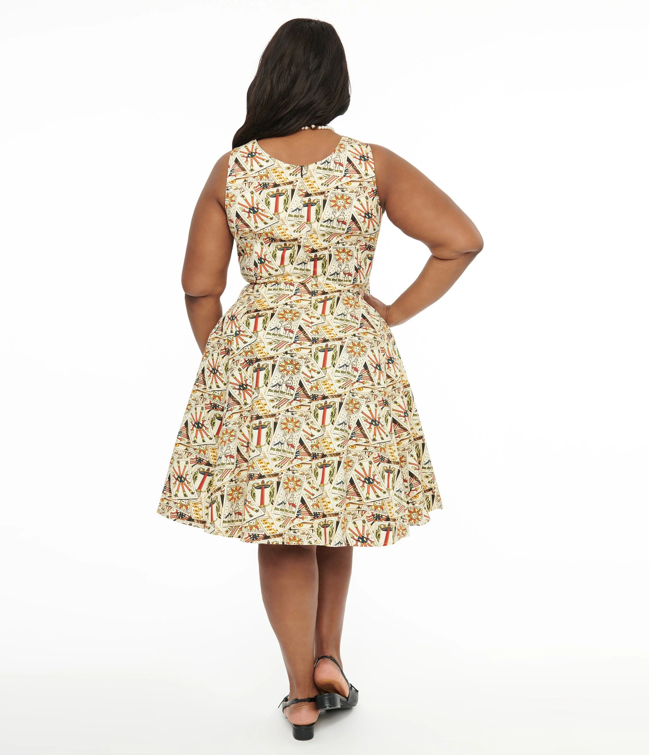 Plus Size Ivory & Tarot Card Print Cotton Swing Dress