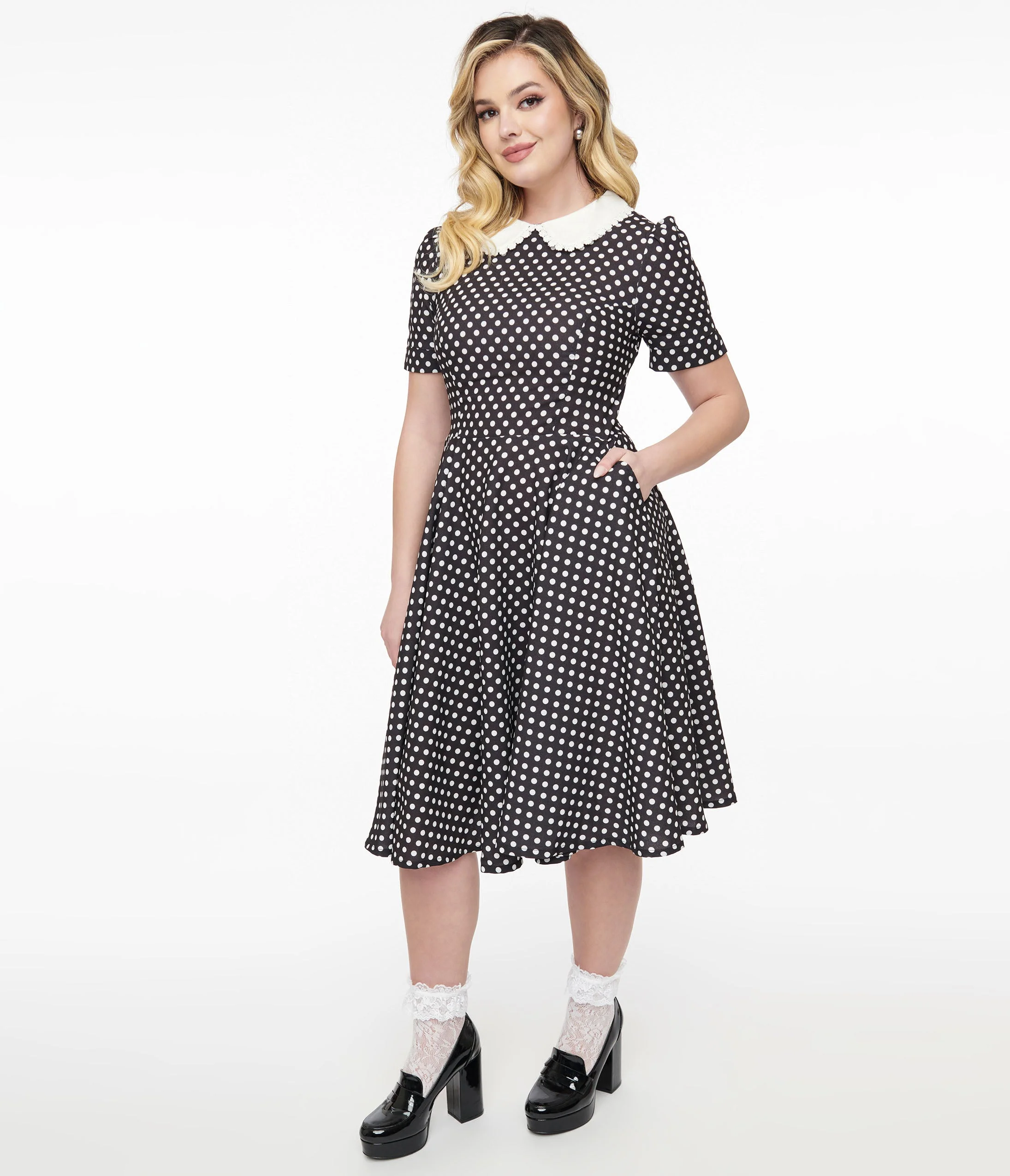 1950s Black & White Polka Dot Brielle Swing Dress