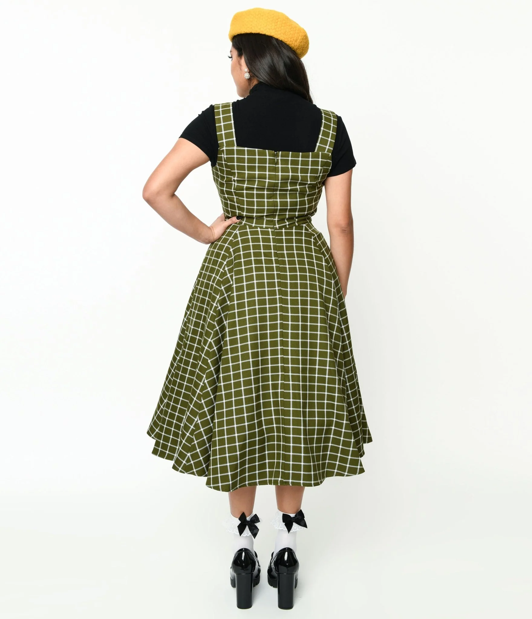 Collectif Green & White Checked Eloise Acres Swing Dress