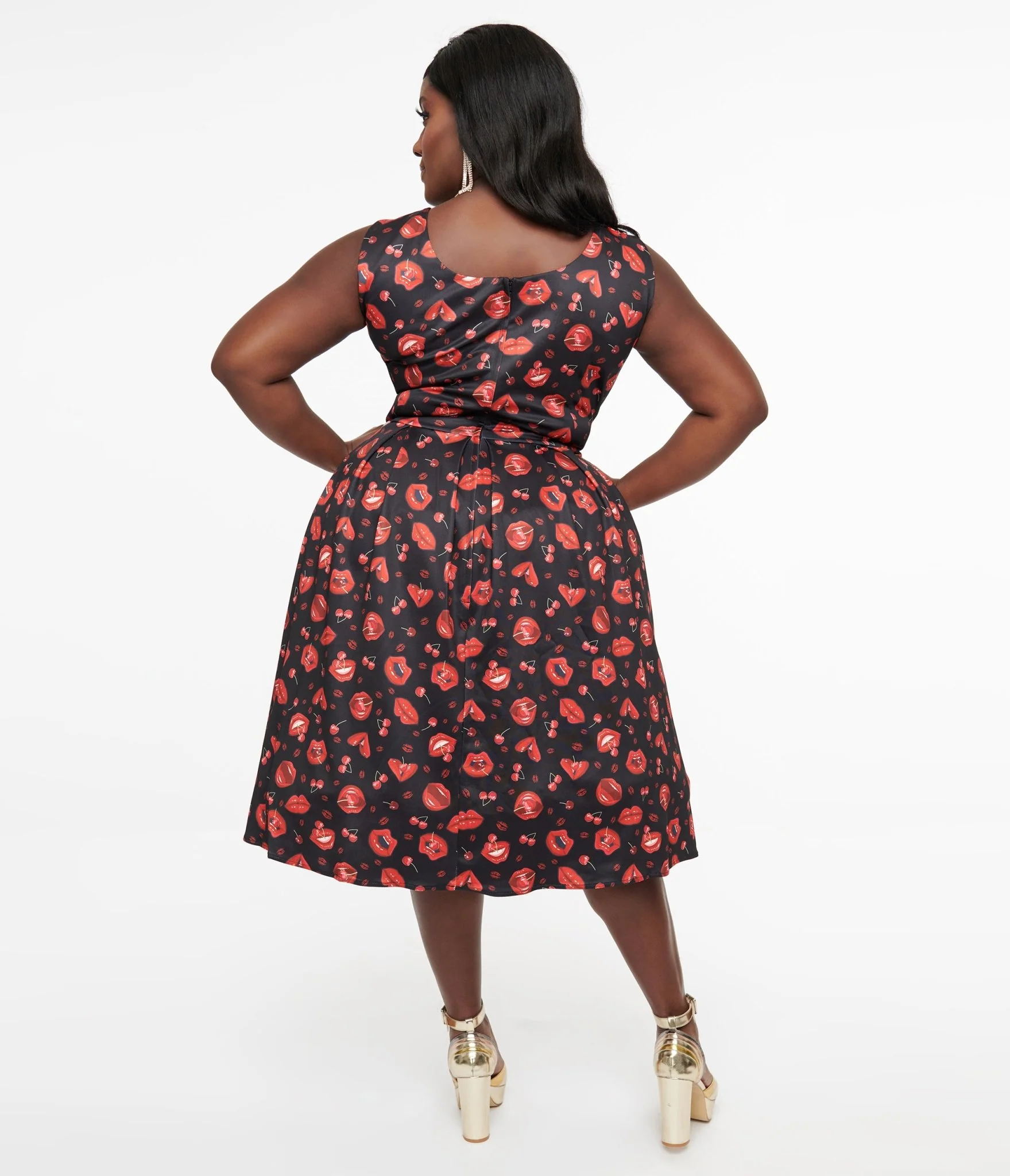 Dolly & Dotty 1950s Red Lip & Cherry Amanda Swing Dress