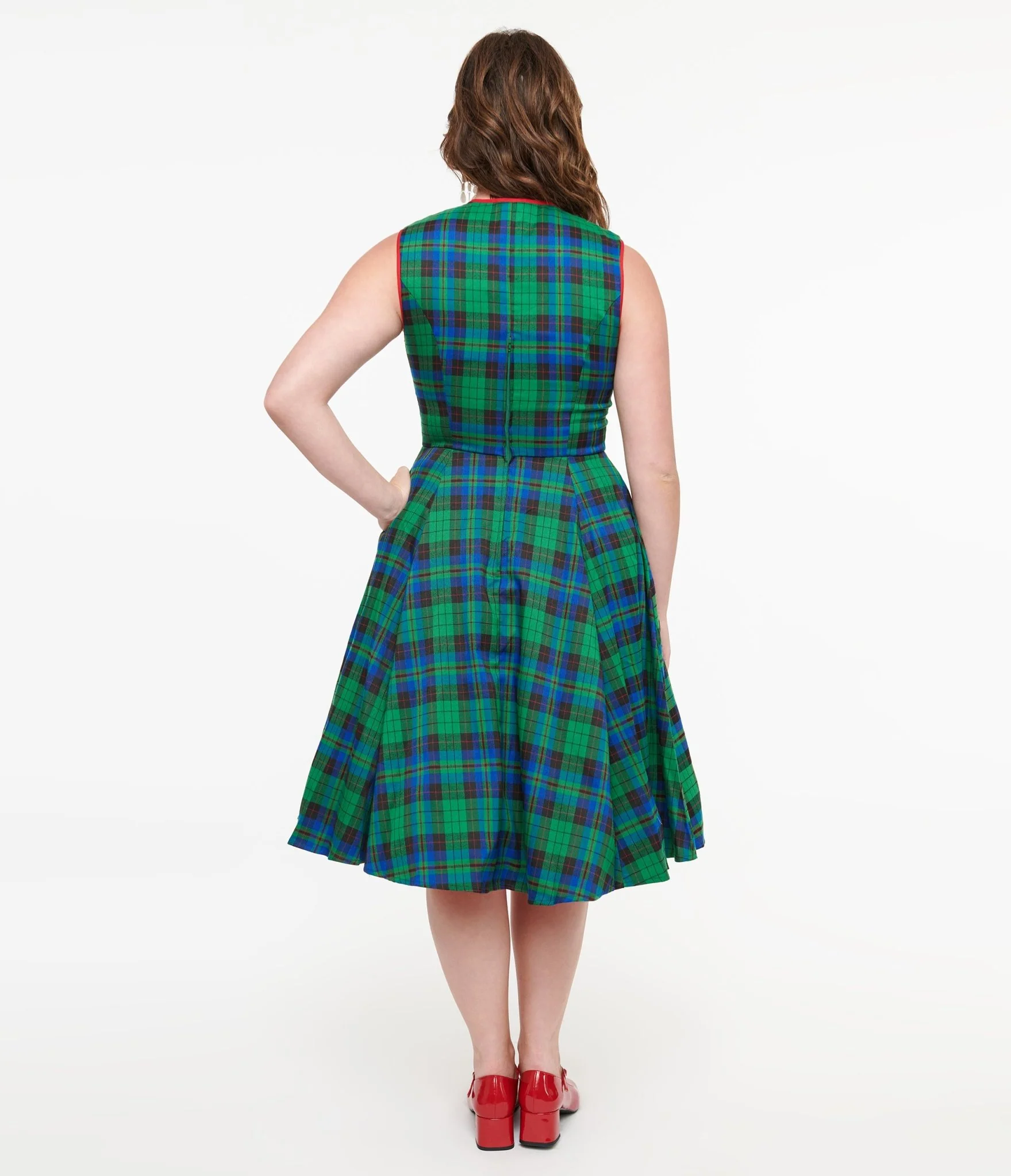 Banned 1950s Green & Blue Winter Check Swing Dress