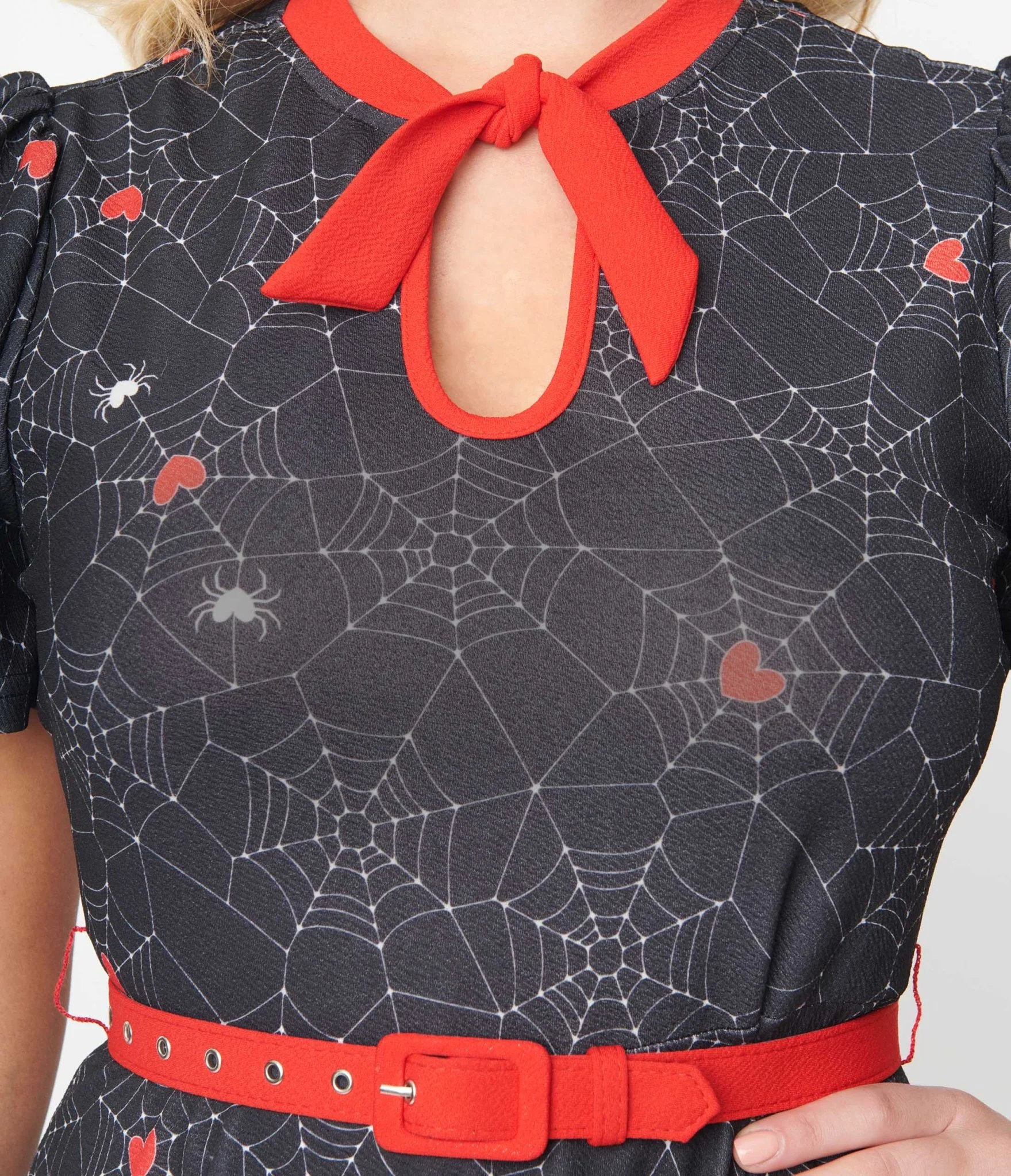 Unique Vintage Black Spiderweb & Heart Print Flare Dress