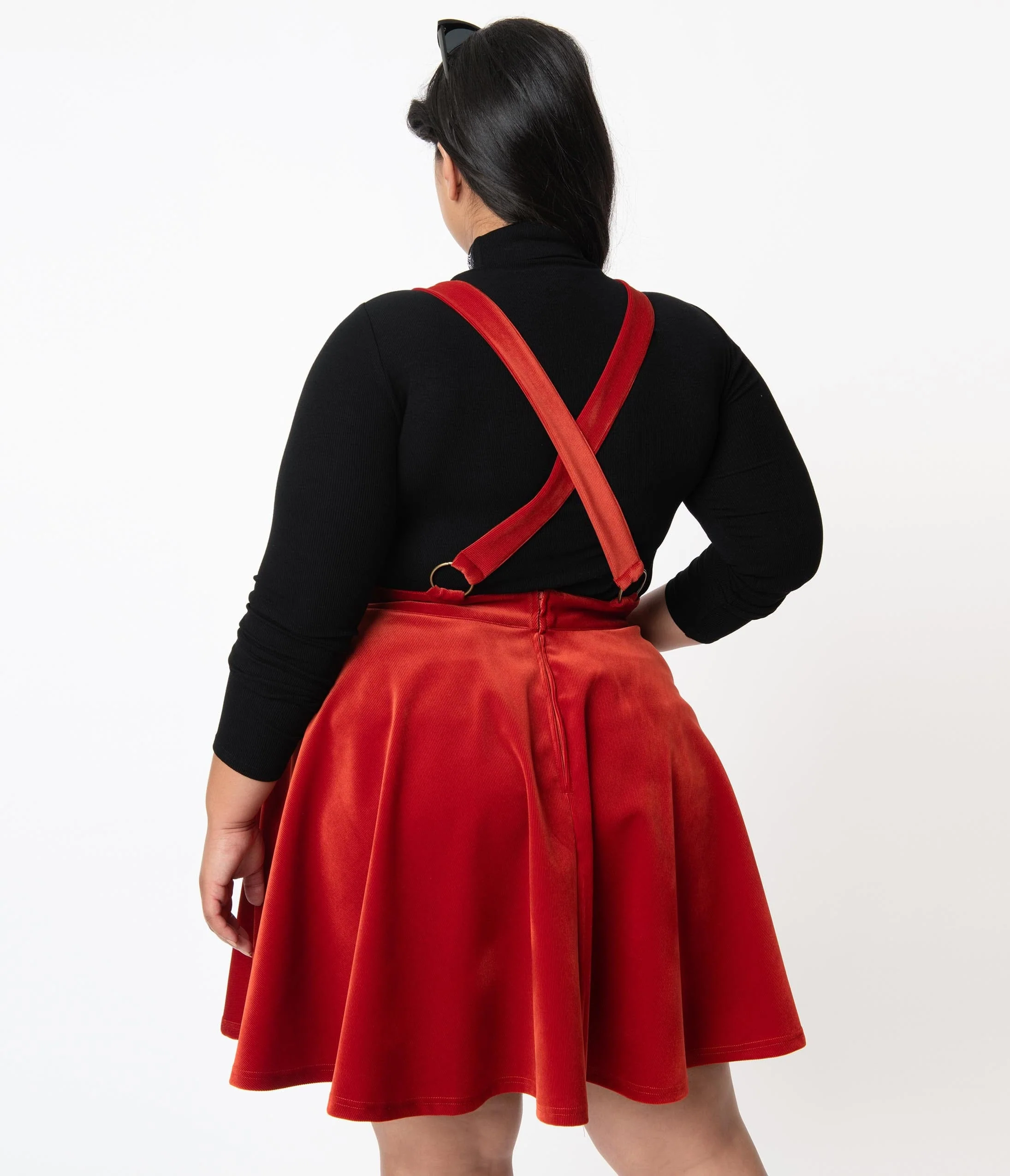 Unique Vintage Plus Size 1960s Burnt Orange Corduroy Brionne Pinafore Skirt