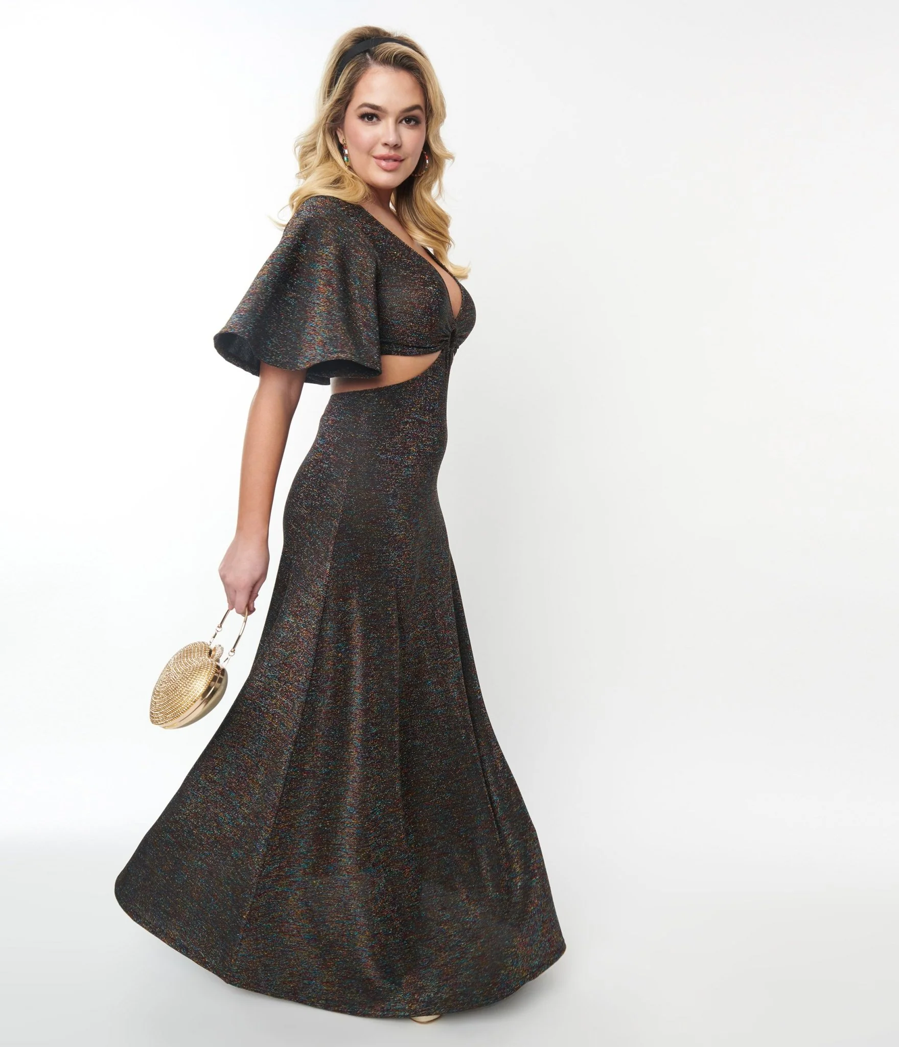 Smak Parlour 1970s Metallic Rainbow Cutout Maxi Dress