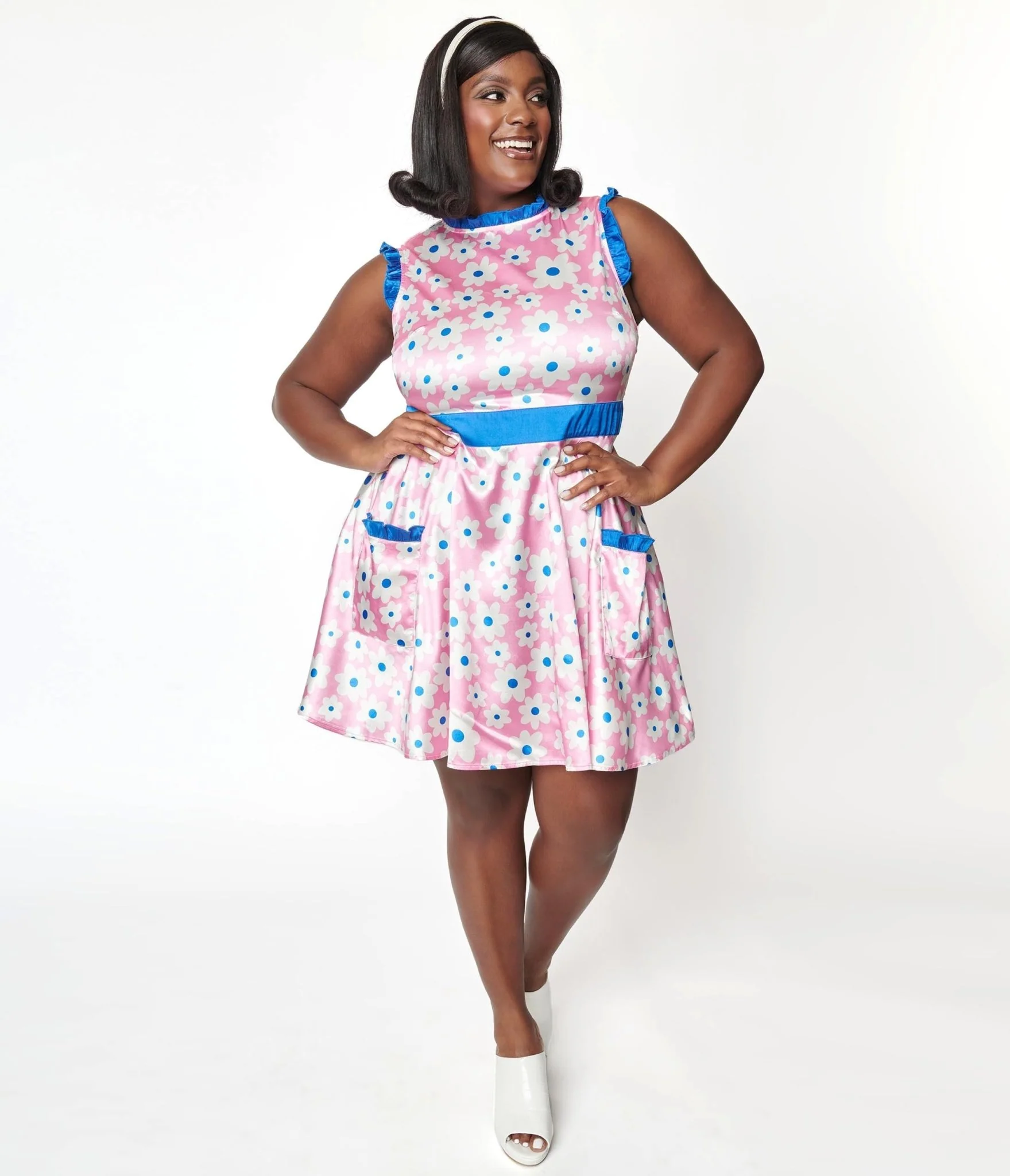 Smak Parlour Plus Size Pink & White Ditsy Floral Happy Hour Flare Dress