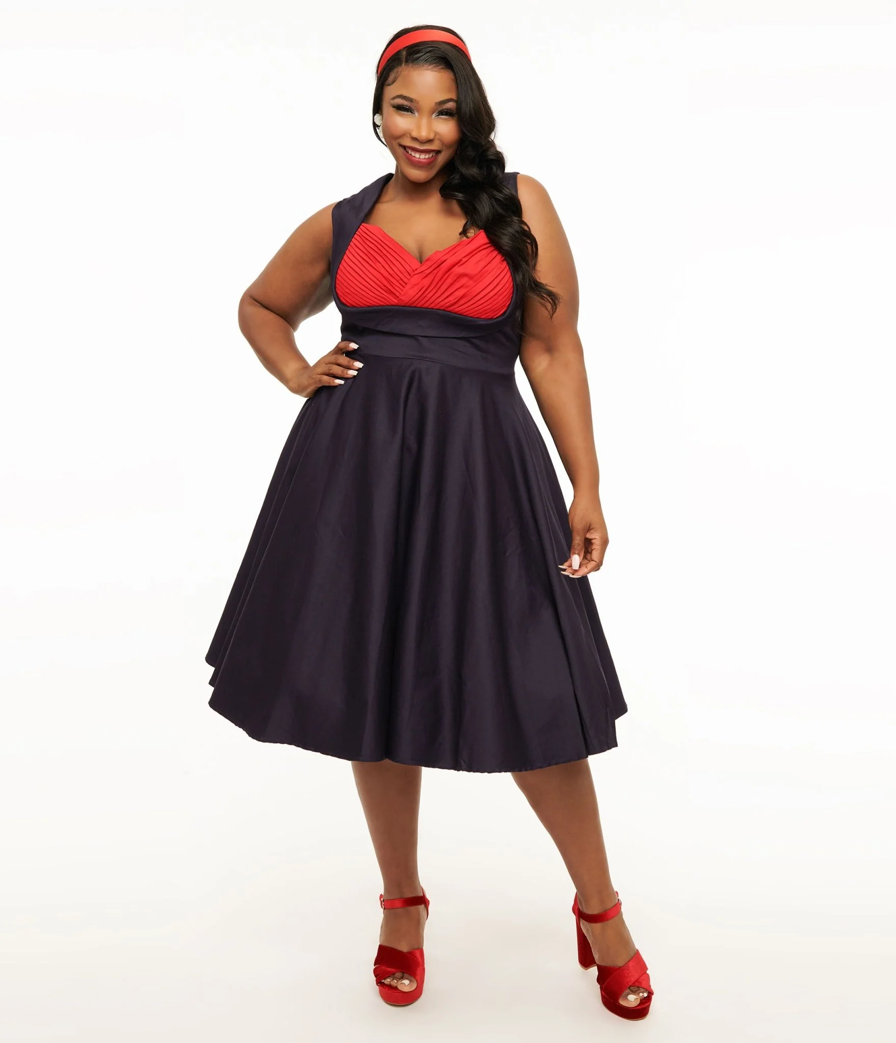 Dolly & Dotty 1950s Navy & Red Grace Swing Dress