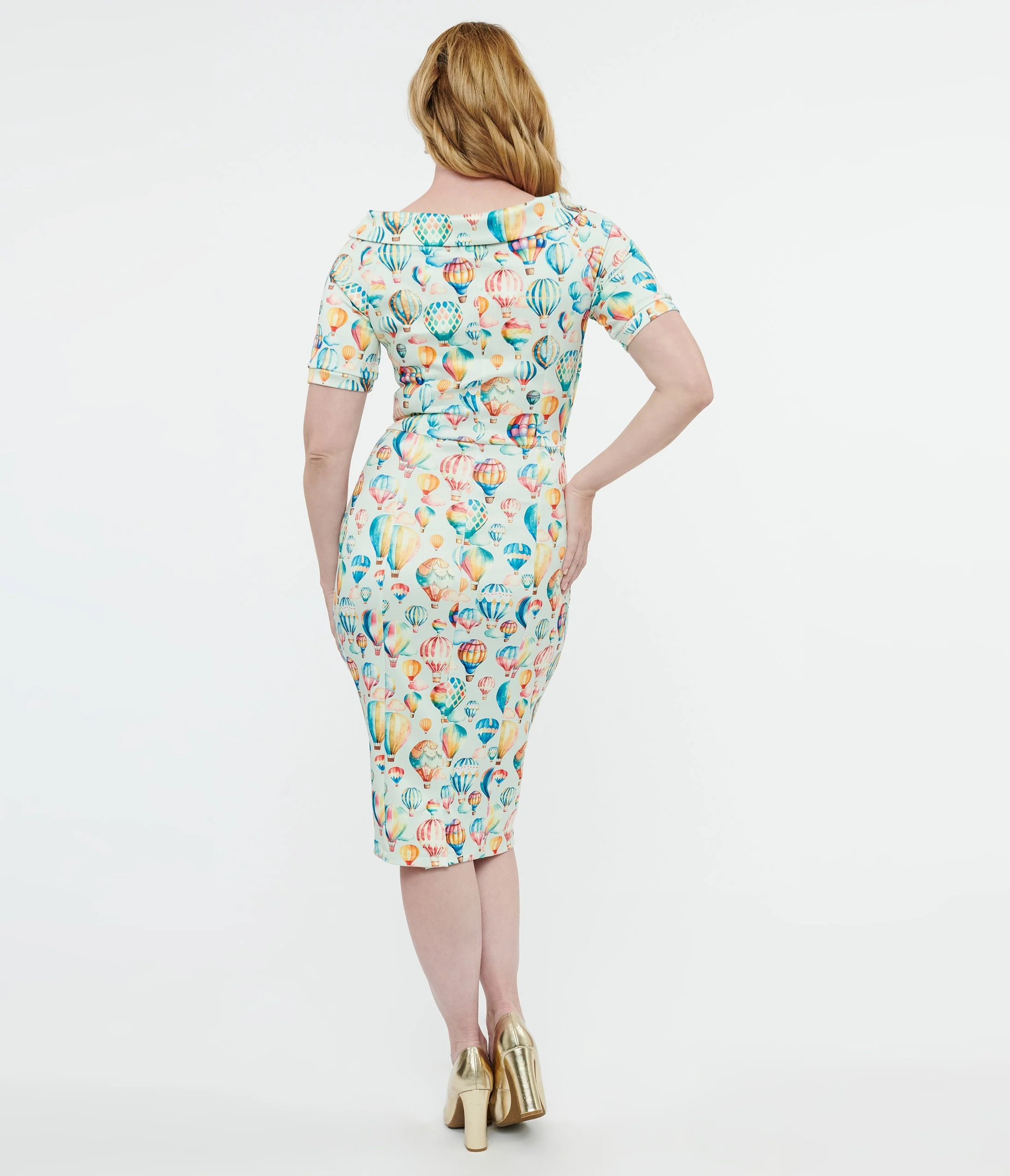 Dolly & Dotty 1950s Light Blue Hot Air Balloon Valerie Wiggle Dress