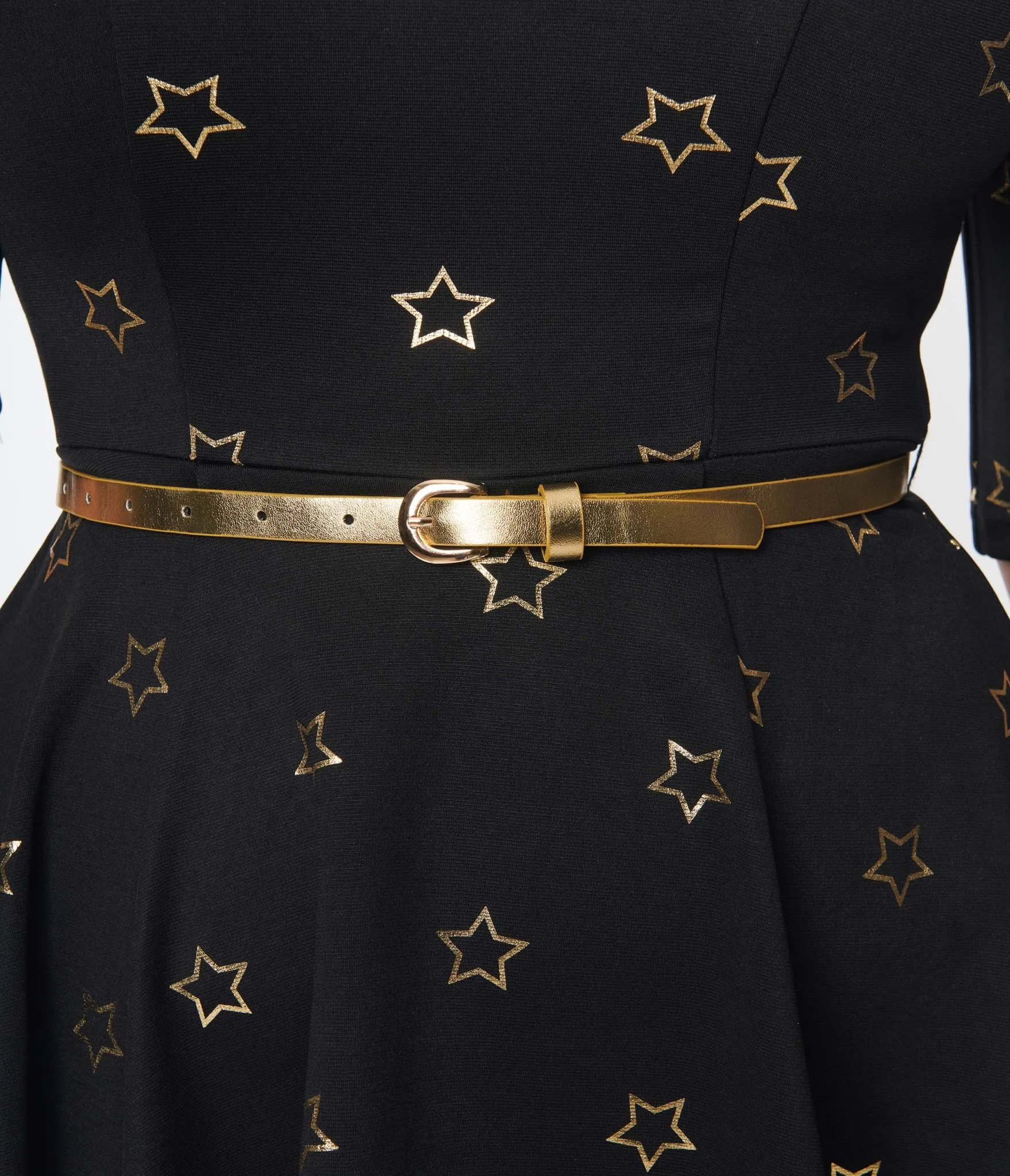 Unique Vintage Black & Gold Star Fit & Flare Dress