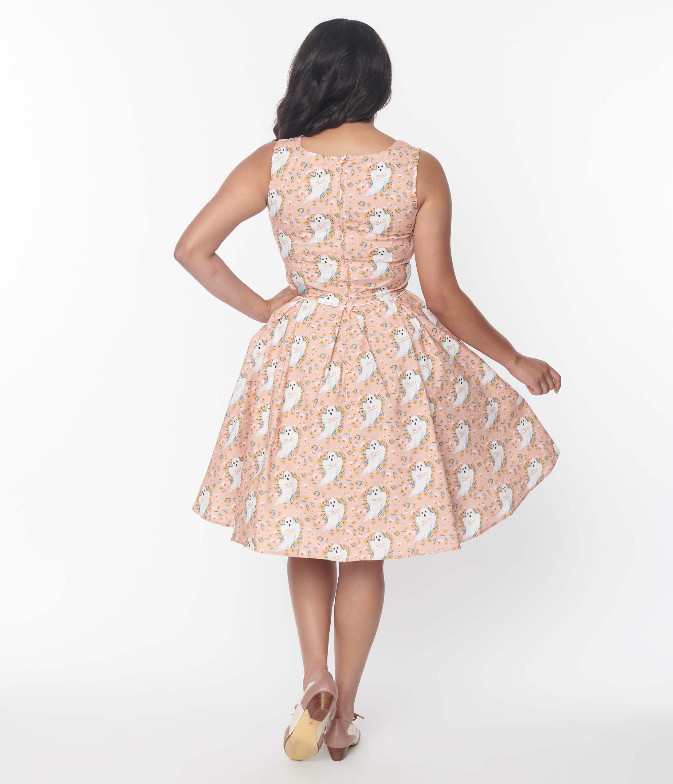 Retrolicious Pink & Ghost Print Swing Dress