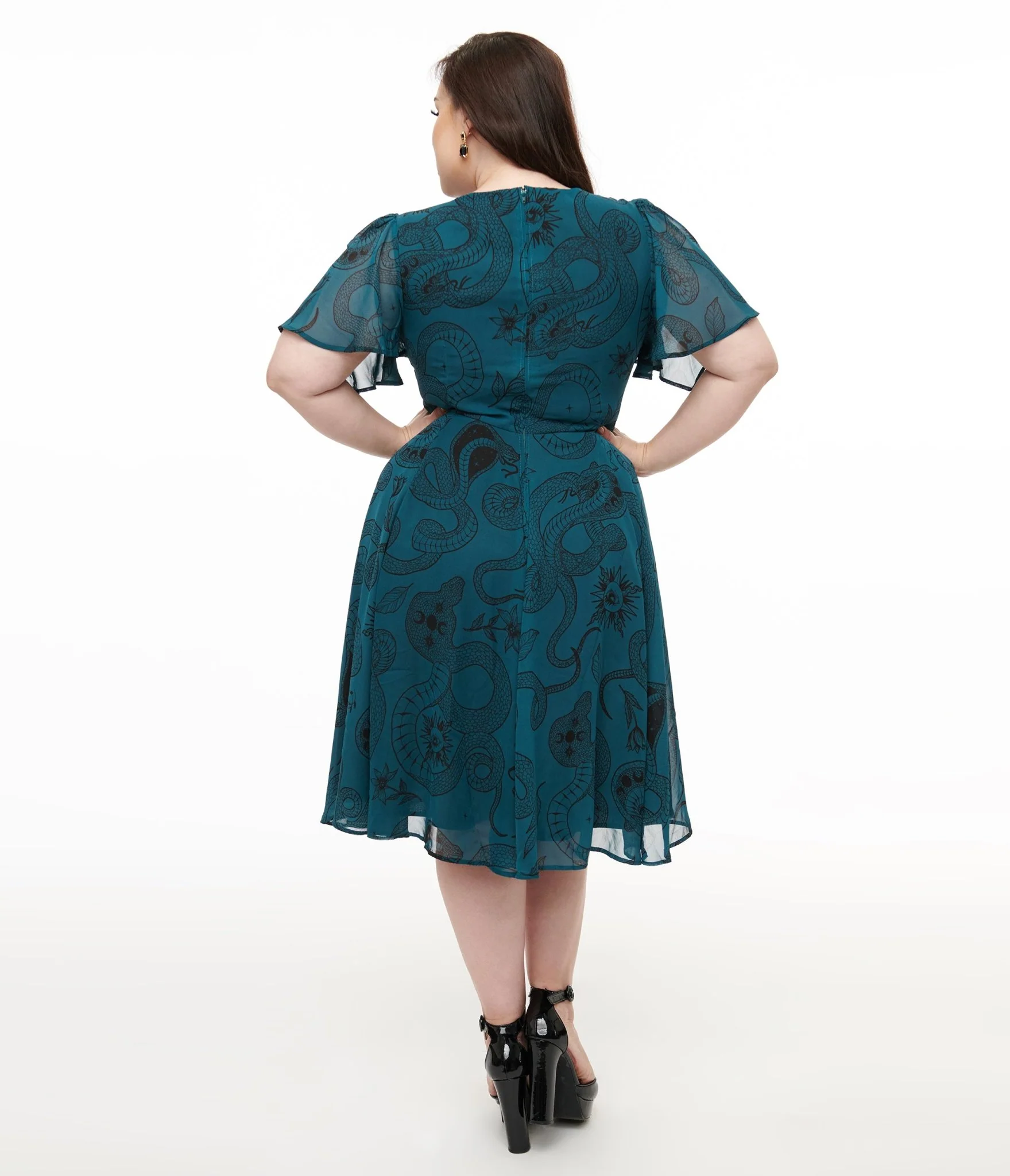 Hell Bunny Plus Size Teal Snake Venom Midi Dress