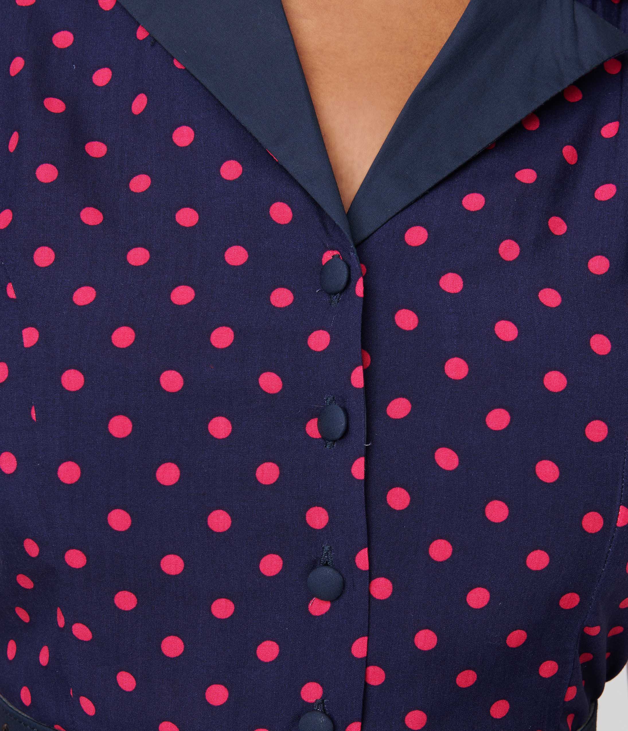 Unique Vintage Navy & Hot Pink Dot Alexis Swing Dress