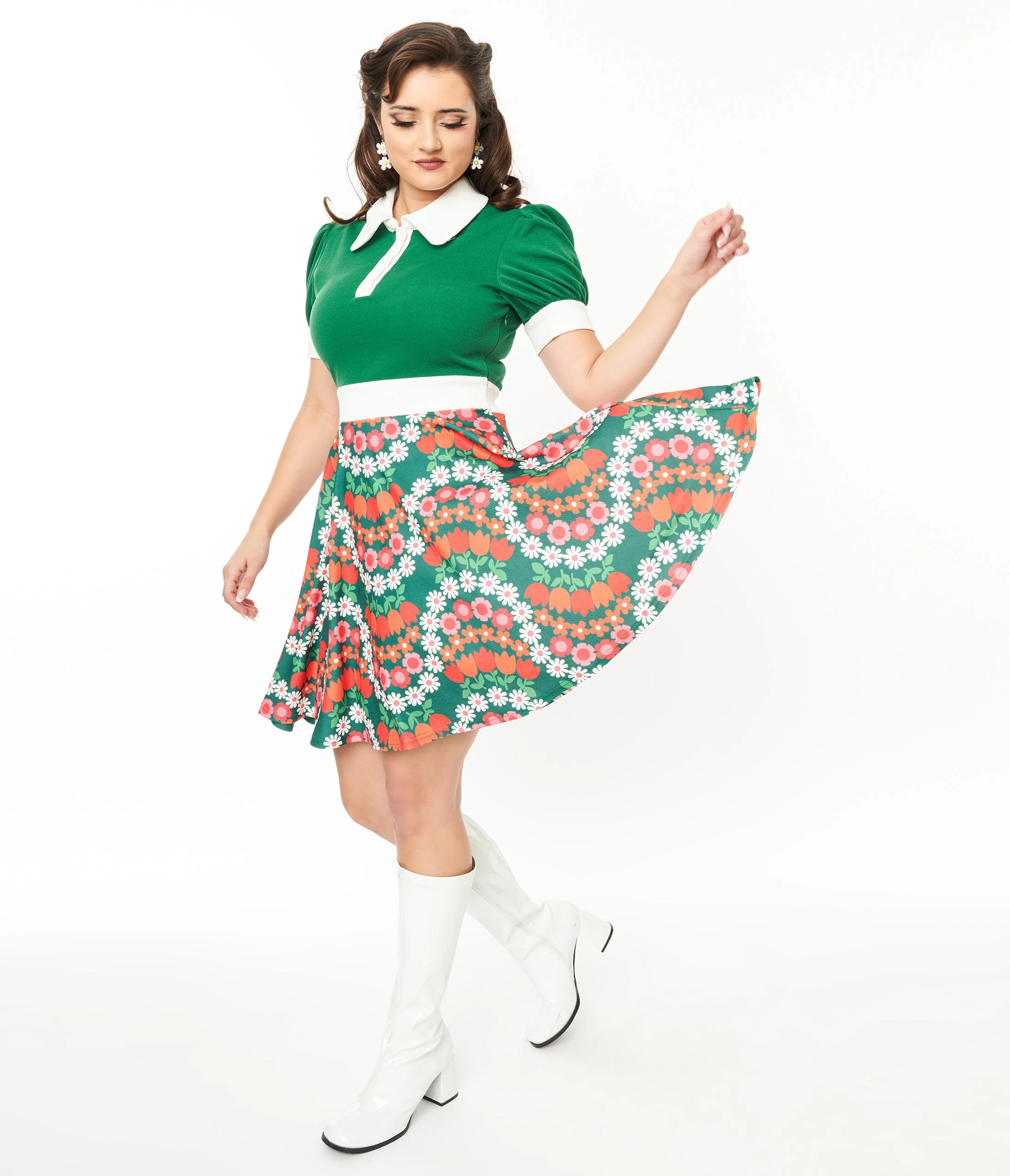 Smak Parlour Green Daisy Chain Print Fit & Flare Dress