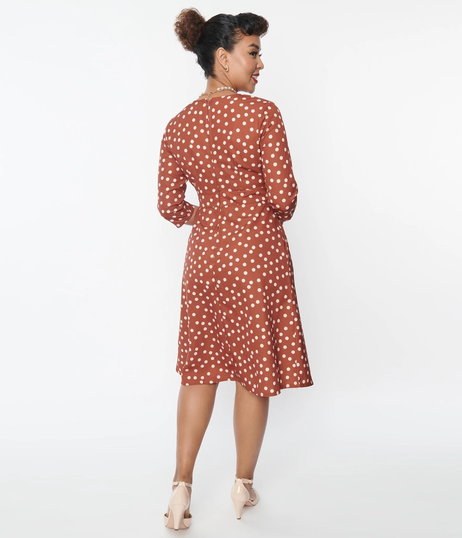 Rust Red & Cream Polka Dot Swing Dress