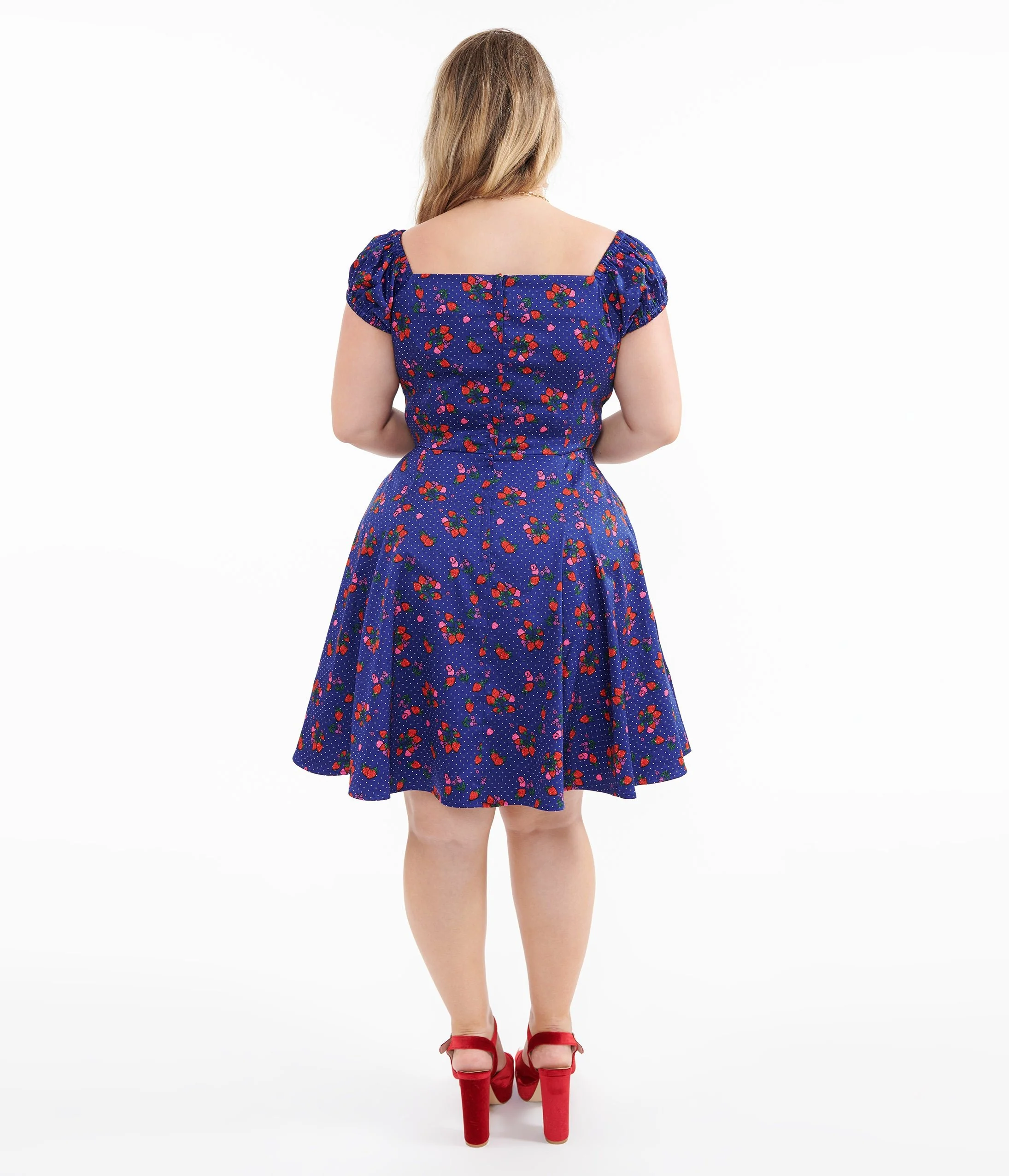 1950s Collectif Plus Size Blue & Mixed Berries Print Dolores Mini Dress